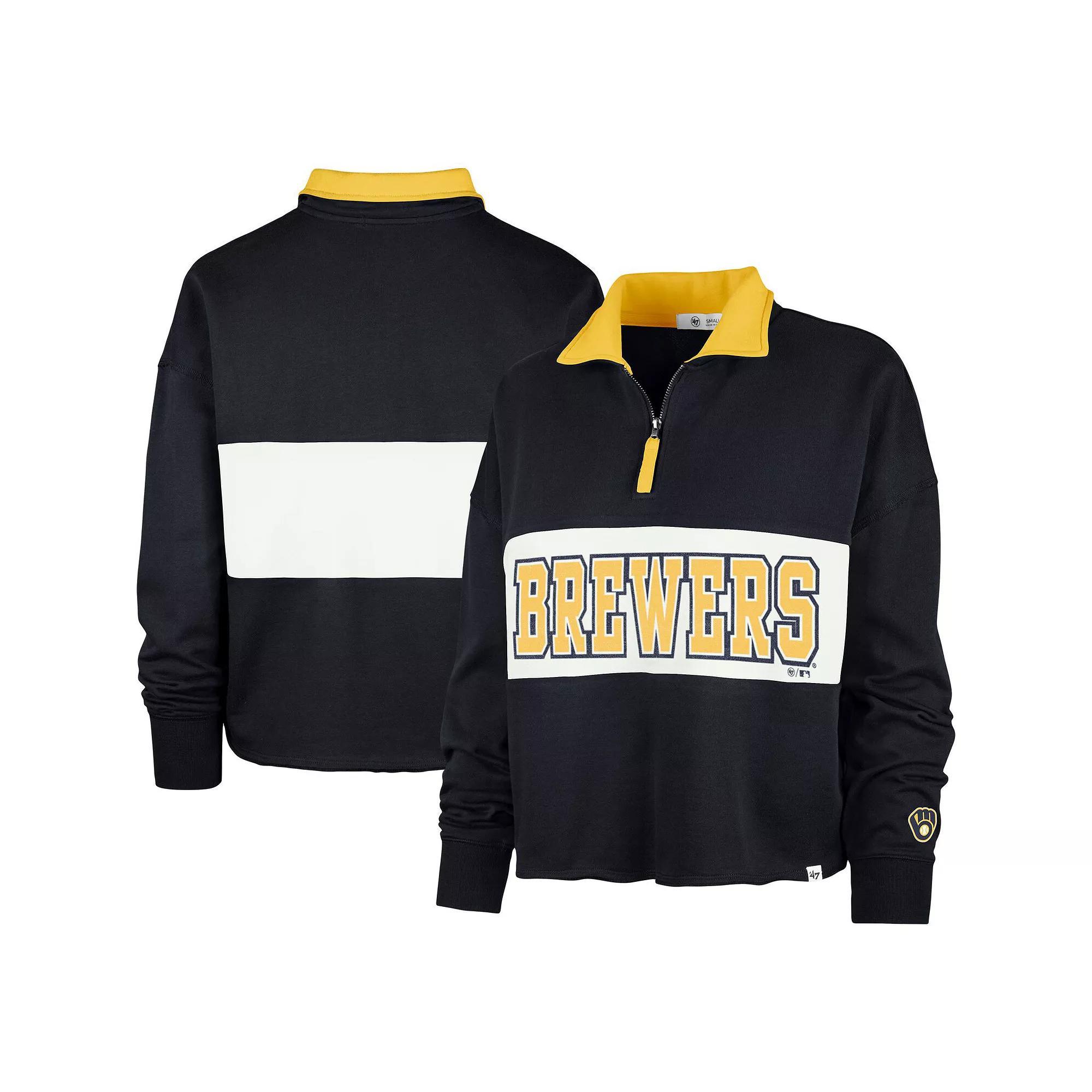 Women's '47 Navy Milwaukee Brewers Remi Quarter-Zip Cropped Top, Size: XL, Blue Product Image
