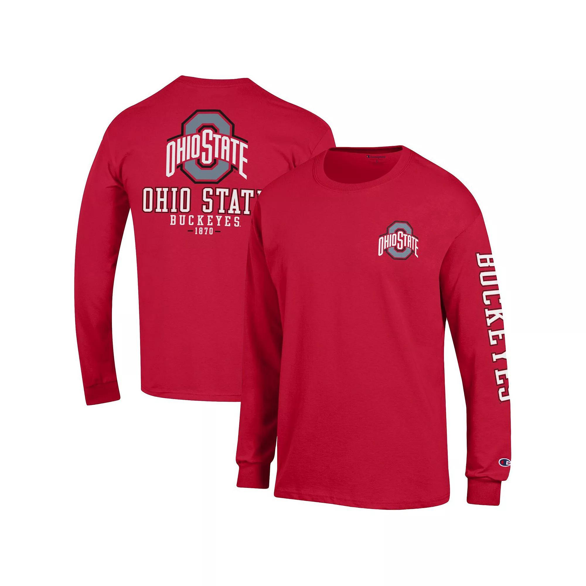 Men's Champion Scarlet Ohio State Buckeyes Team Stack 3-Hit Long Sleeve T-Shirt, Size: Small, Red Product Image