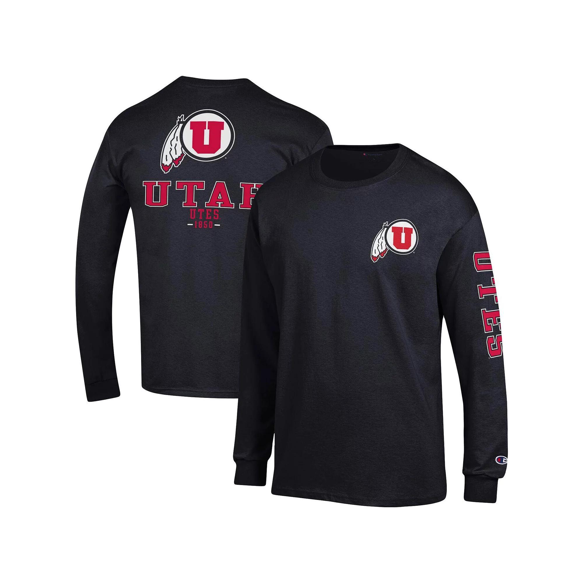 Mens Champion Black Utah Utes Team Stack Long Sleeve T-Shirt Product Image