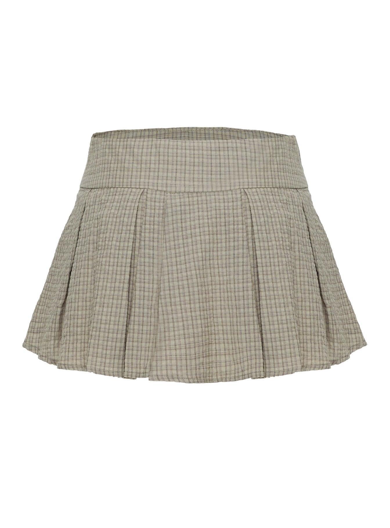 Hariette Pleat Mini Skirt Brown Plaid Product Image
