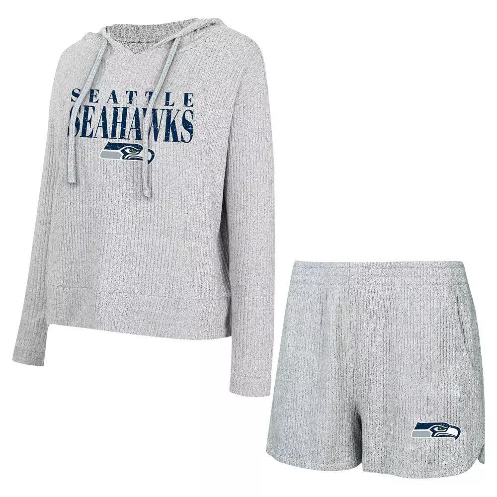 Women's Concepts Sport Gray Seattle Seahawks Juniper Long Sleeve Hoodie T-Shirt & Shorts Set, Size: Medium, Grey Product Image