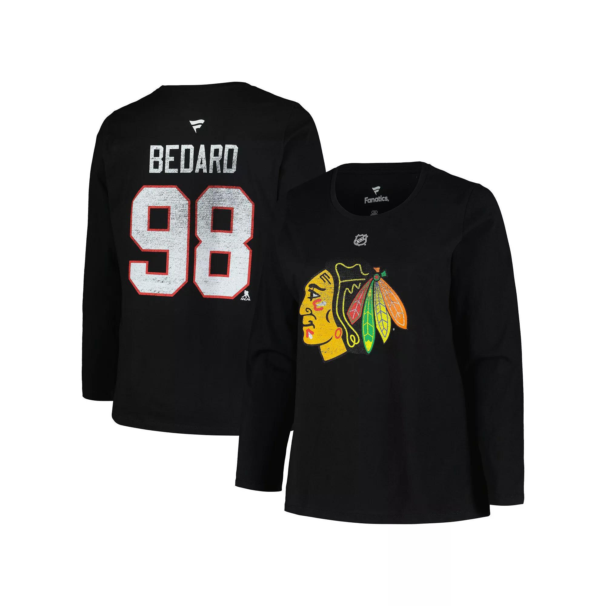 Women's Profile Connor Bedard Black Chicago Blackhawks Plus Size Name & Number Long Sleeve T-Shirt, Size: 2XL Product Image