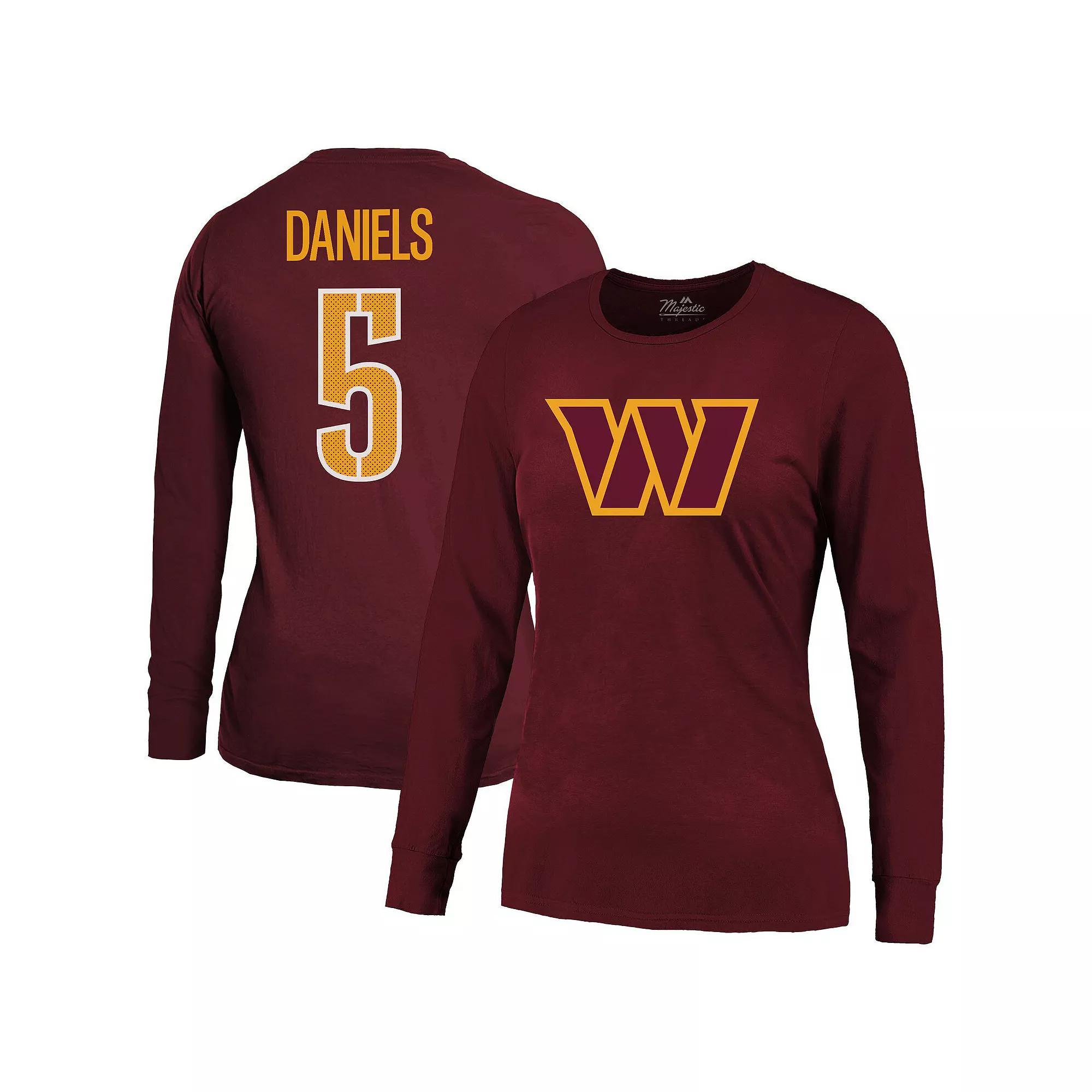 Women's Majestic Threads Jayden Daniels Burgundy Washington Commanders Player Name & Number Long Sleeve T-Shirt, Size: Small, Wft Med Re Product Image