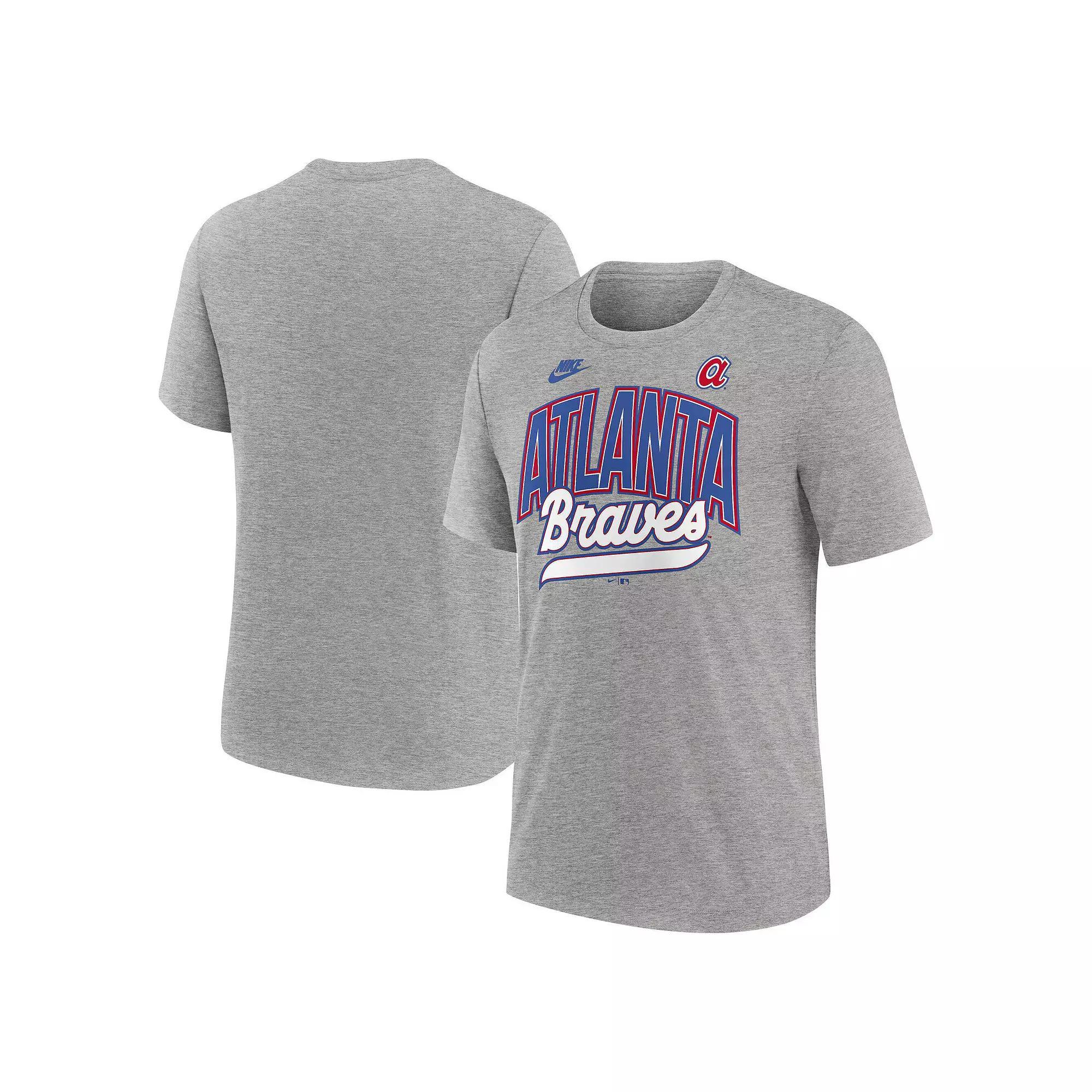 Men's Nike Heather Gray Atlanta Braves Cooperstown Collection Retro Tri-Blend T-Shirt, Size: Large, Grey Product Image