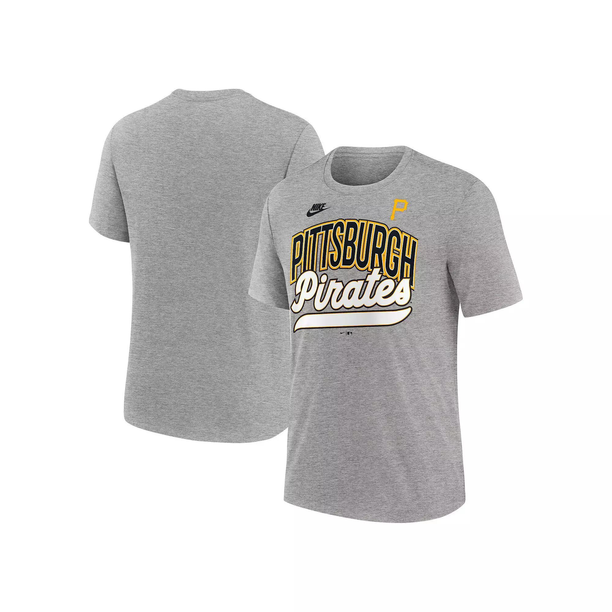 Men's Nike Heather Gray Pittsburgh Pirates Cooperstown Collection Retro Tri-Blend T-Shirt, Size: XL, Grey Product Image
