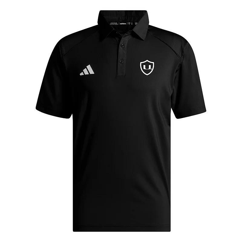 Men's adidas Black Miami Hurricanes Strategy AEROREADY Polo, Size: Large Product Image