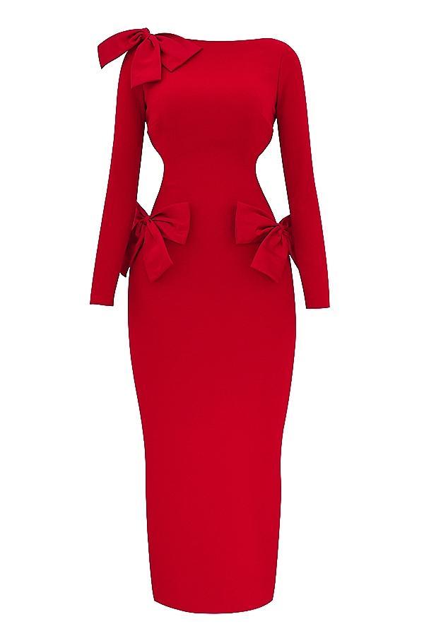Lavele Red Bow Maxi Dress Product Image