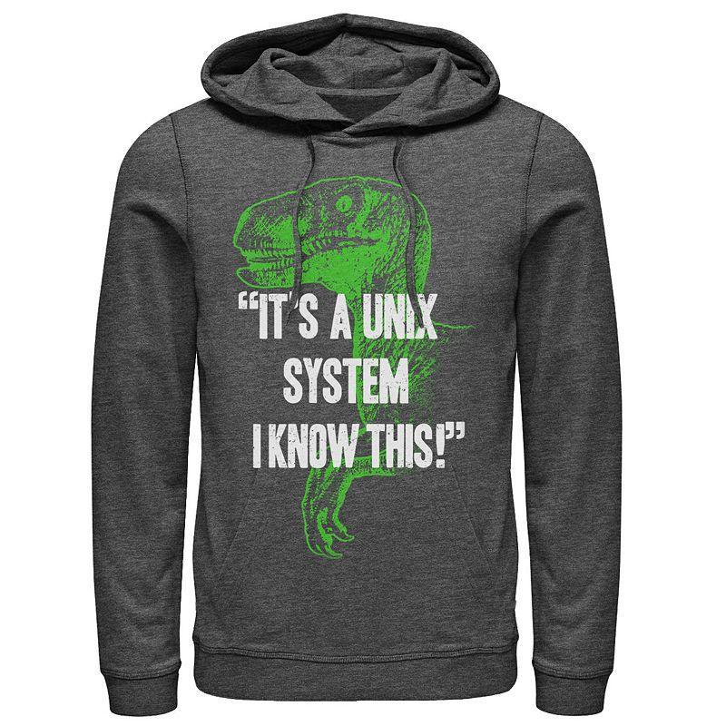 Men's Jurassic Park Neon Dinosaur A Unix System Graphic Pullover Hoodie, Size: XXL, Grey Heather Product Image