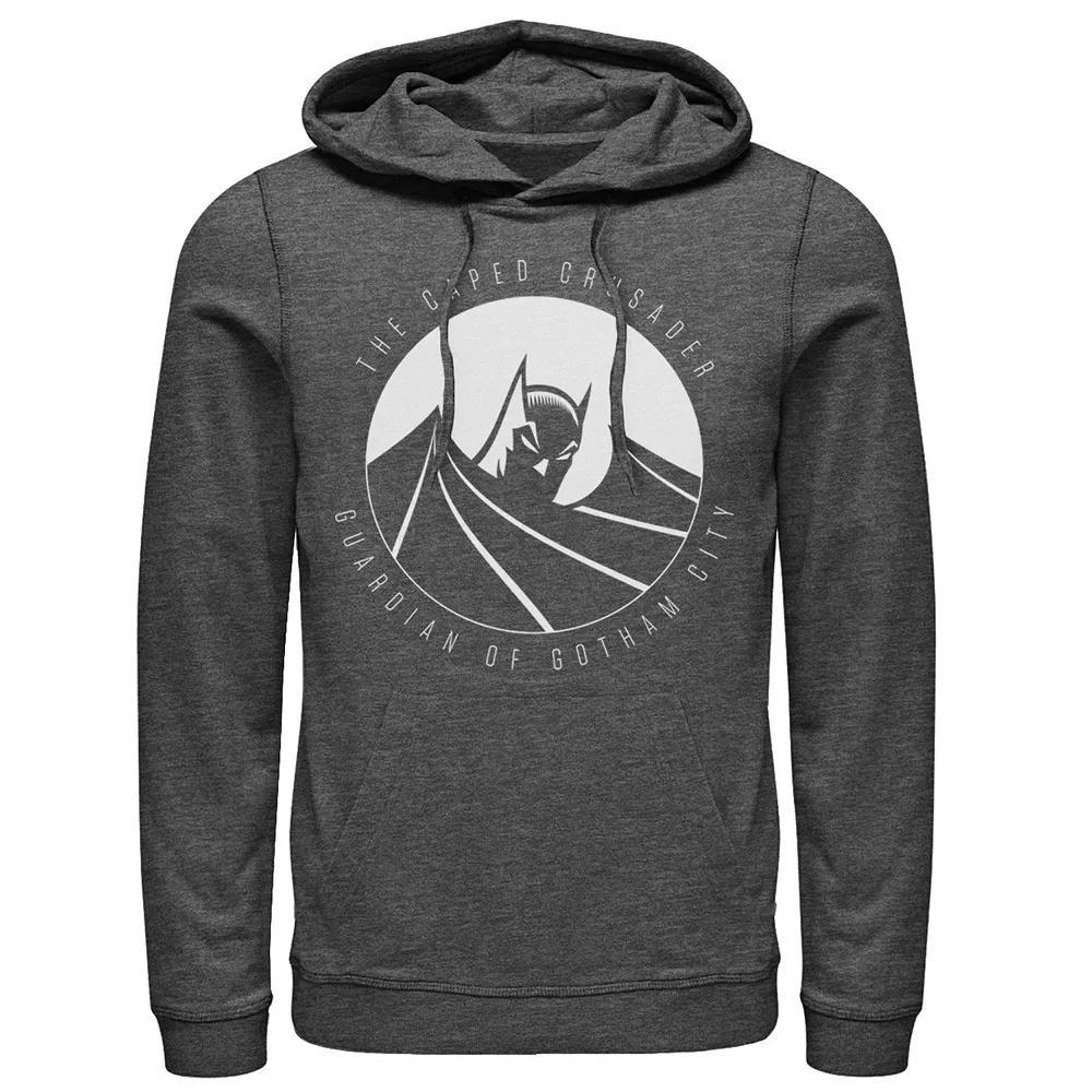 Men's DC Comics Batman The Caped Crusader Text Poster Hoodie, Size: Large, Grey Heather Product Image