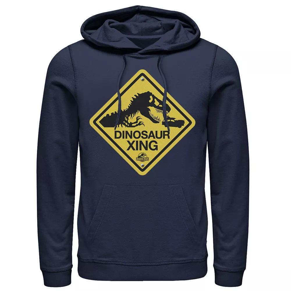 Men's Jurassic Park Dinosaur Crossing Yellow Sign Pullover Hoodie, Size: Small, Grey Heather Product Image