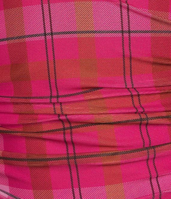 C&V Chelsea & Violet Long Sleeve Plaid Printed Rosette Mesh Dress Product Image
