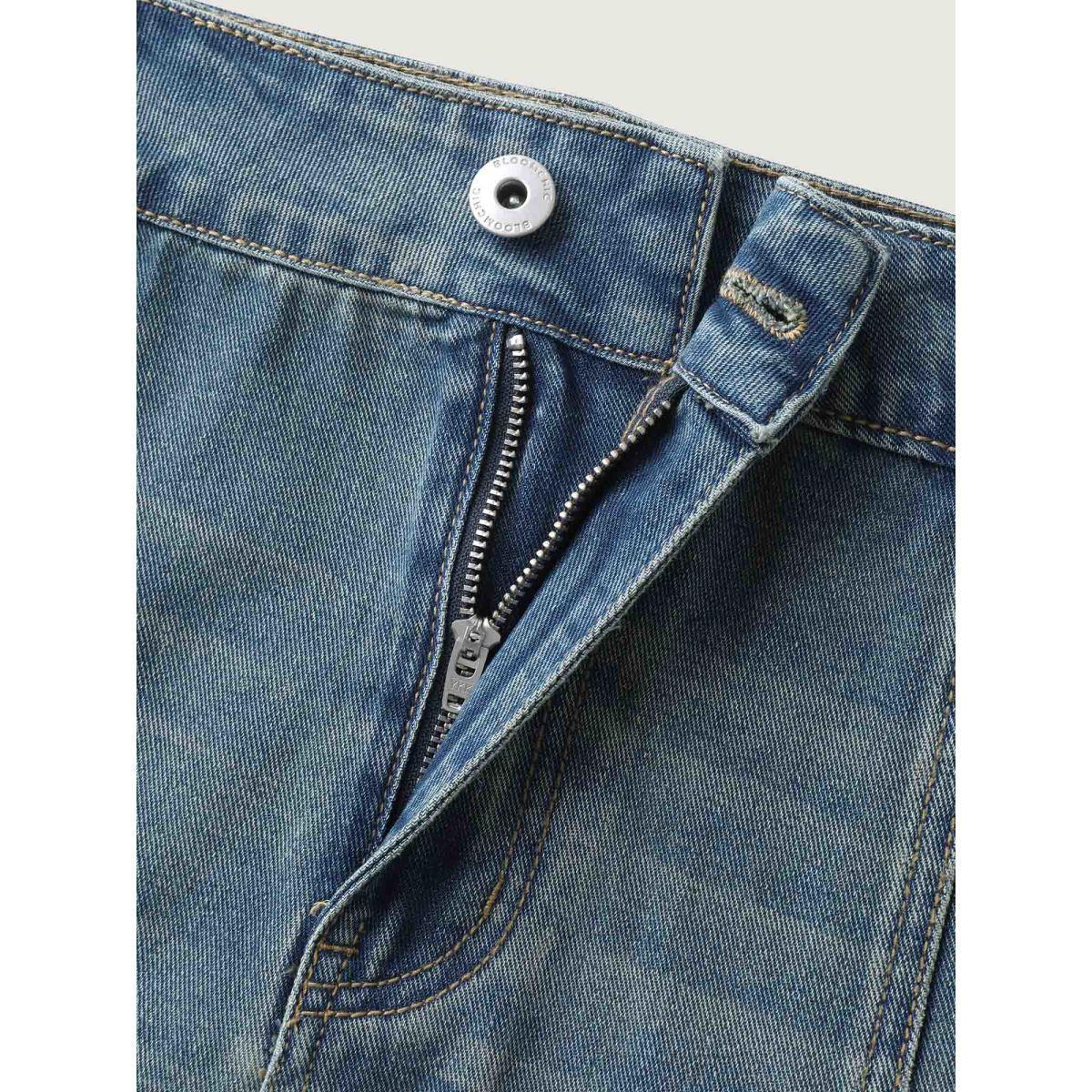 Plus Size Vintage Wash A-Line Denim Maxi Skirt Women Denimblue Everyday-Elegant No stretch Medium Wash 26/4X Slanted pocket Casual Denim Skirts BloomChic Product Image