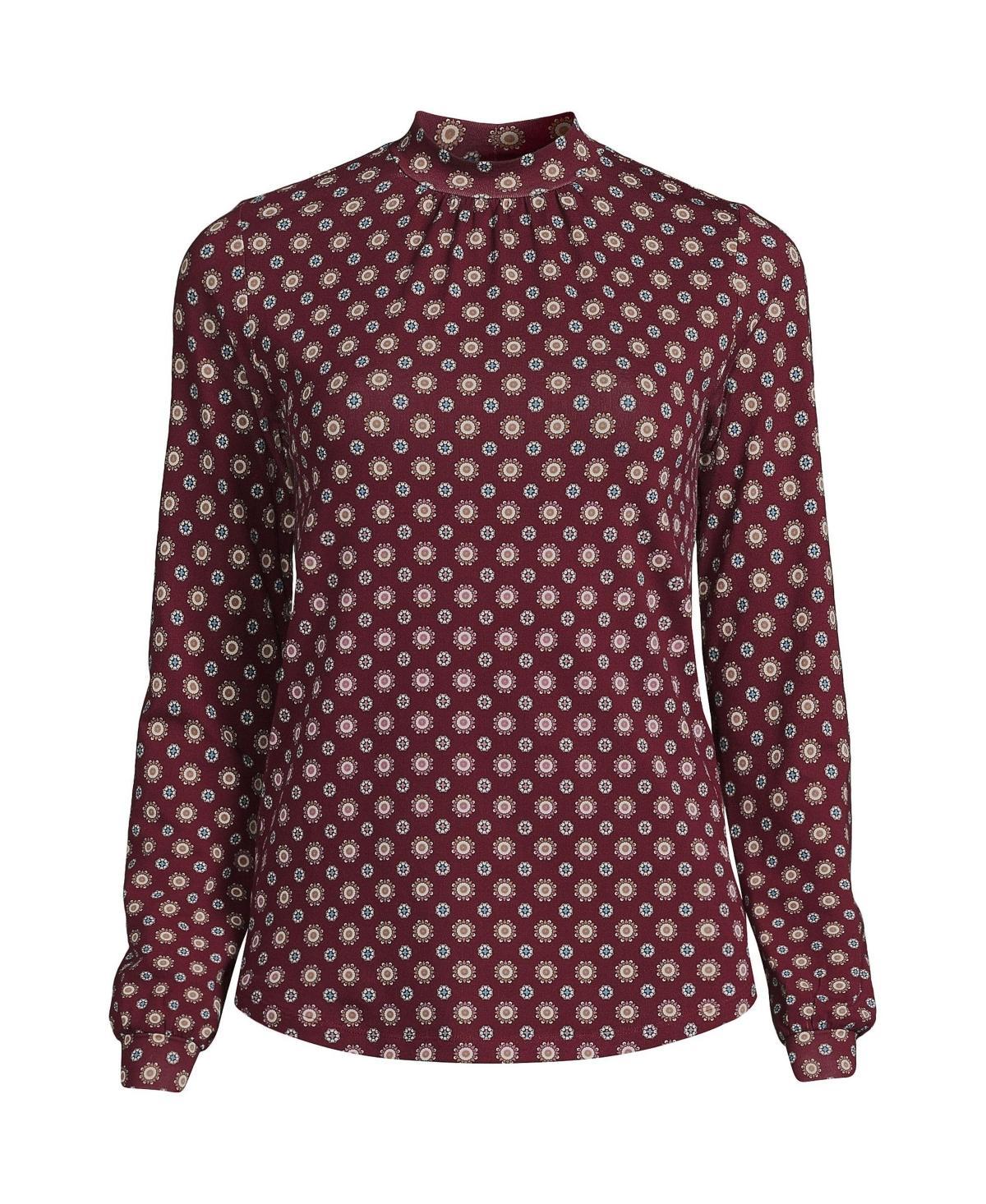 Women's Lands' End Gathered Mockneck Top, Size: Large, Ivory Encircle Geo Product Image