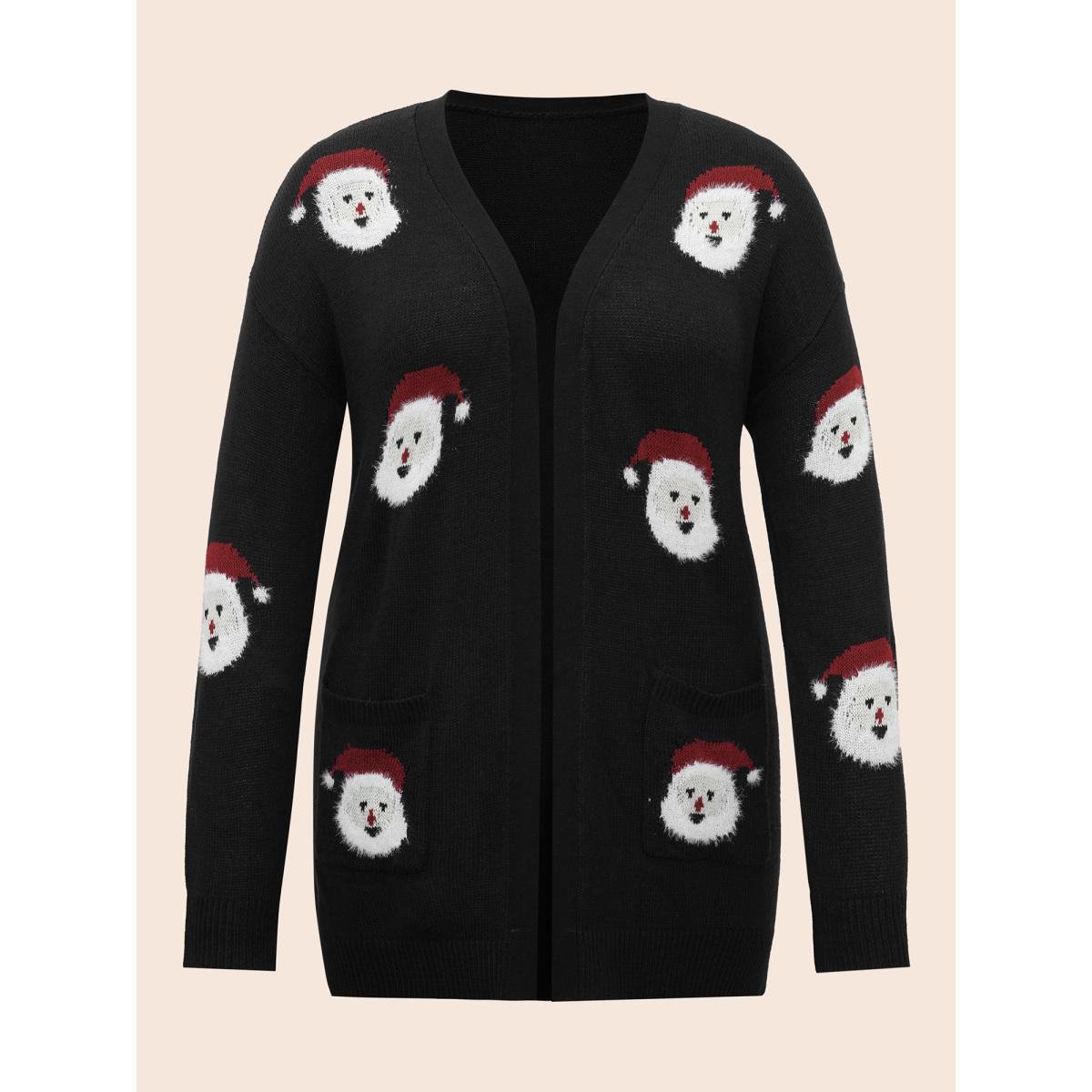 Plus Size Jolly Fellow Pattern Open Knit Cardigan Black Women Casual Loose Long Sleeve Everyday Cardigans BloomChic 12/L Product Image