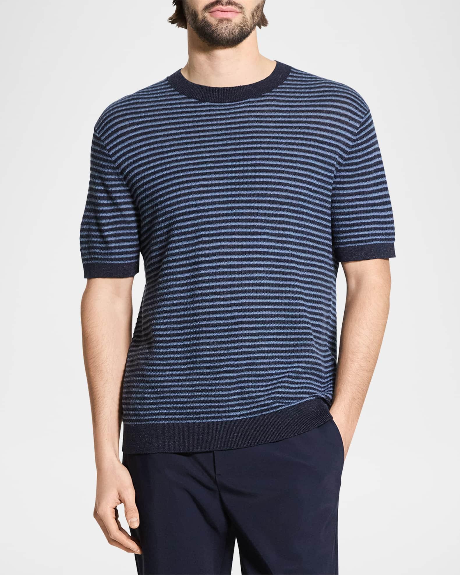 Men's Stripe Knit Short-Sleeve Crewneck Sweater Product Image