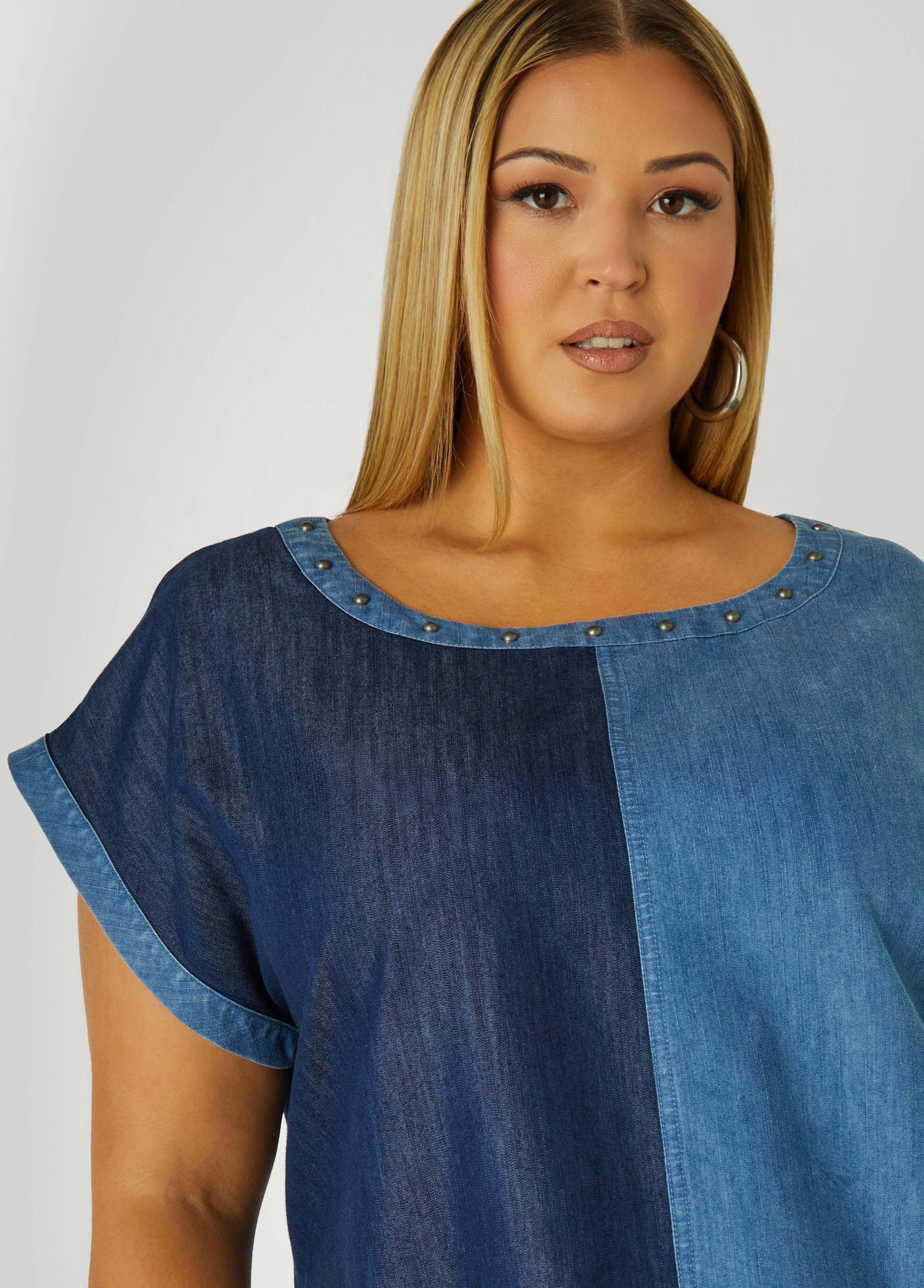 Studded Two Tone Chambray Dress Product Image