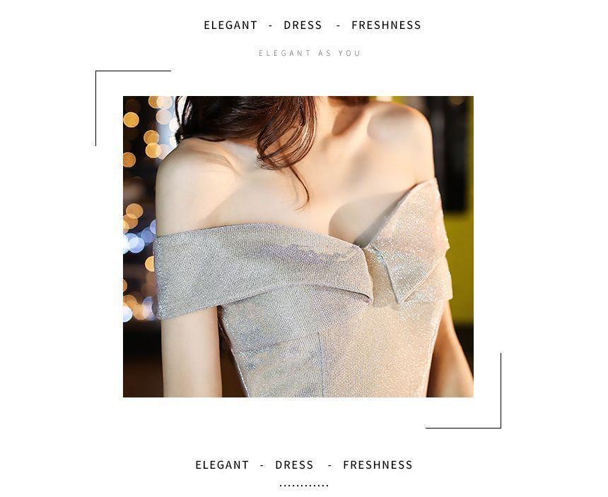 Off Shoulder Glitter A-Line Cocktail Dress / Evening Gown Product Image