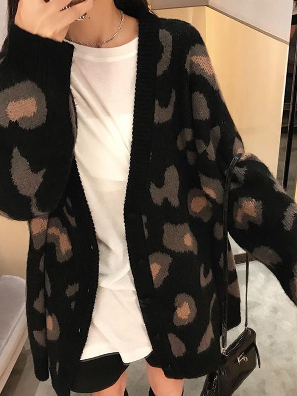 Leopard Print Loose Cardigan Product Image