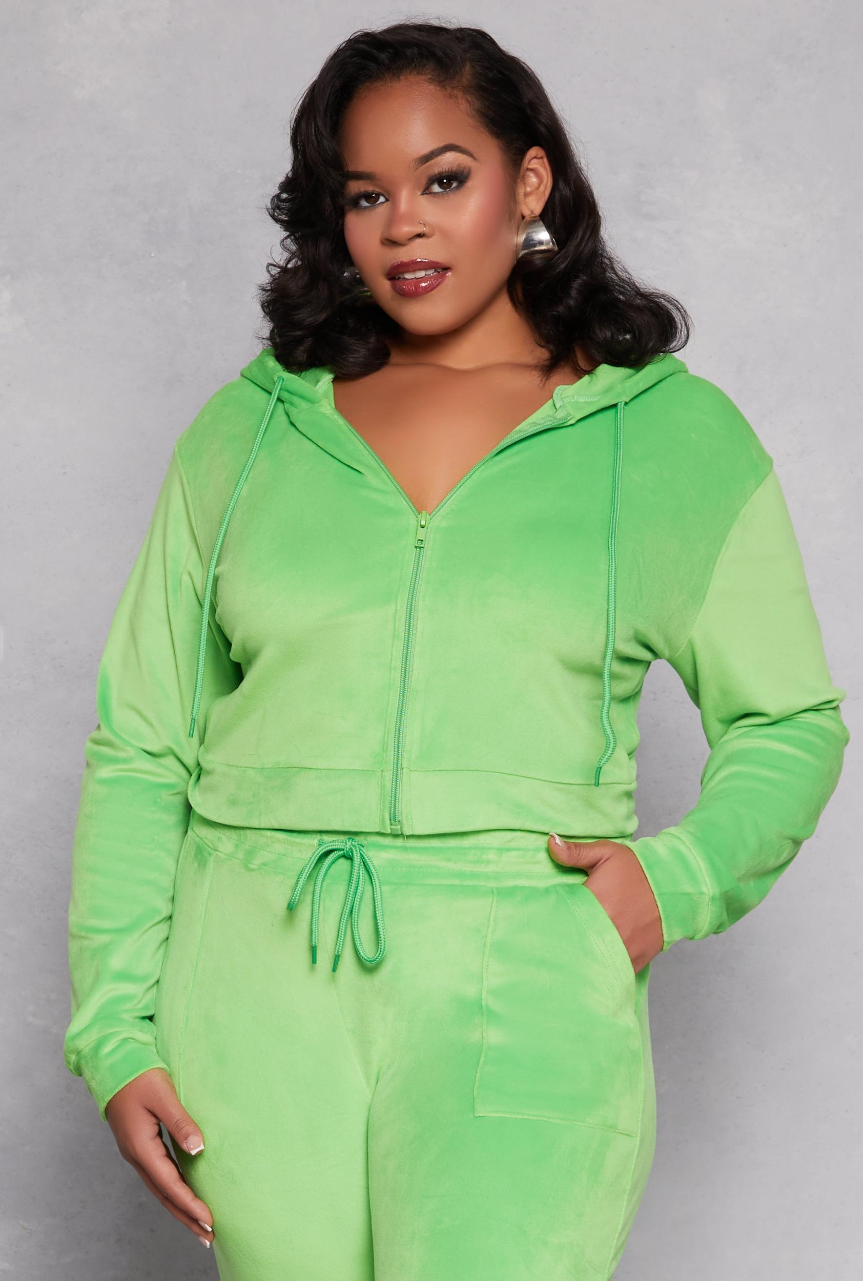 Womens Plus Size Velour Zip Front Hooded Crop Top Product Image
