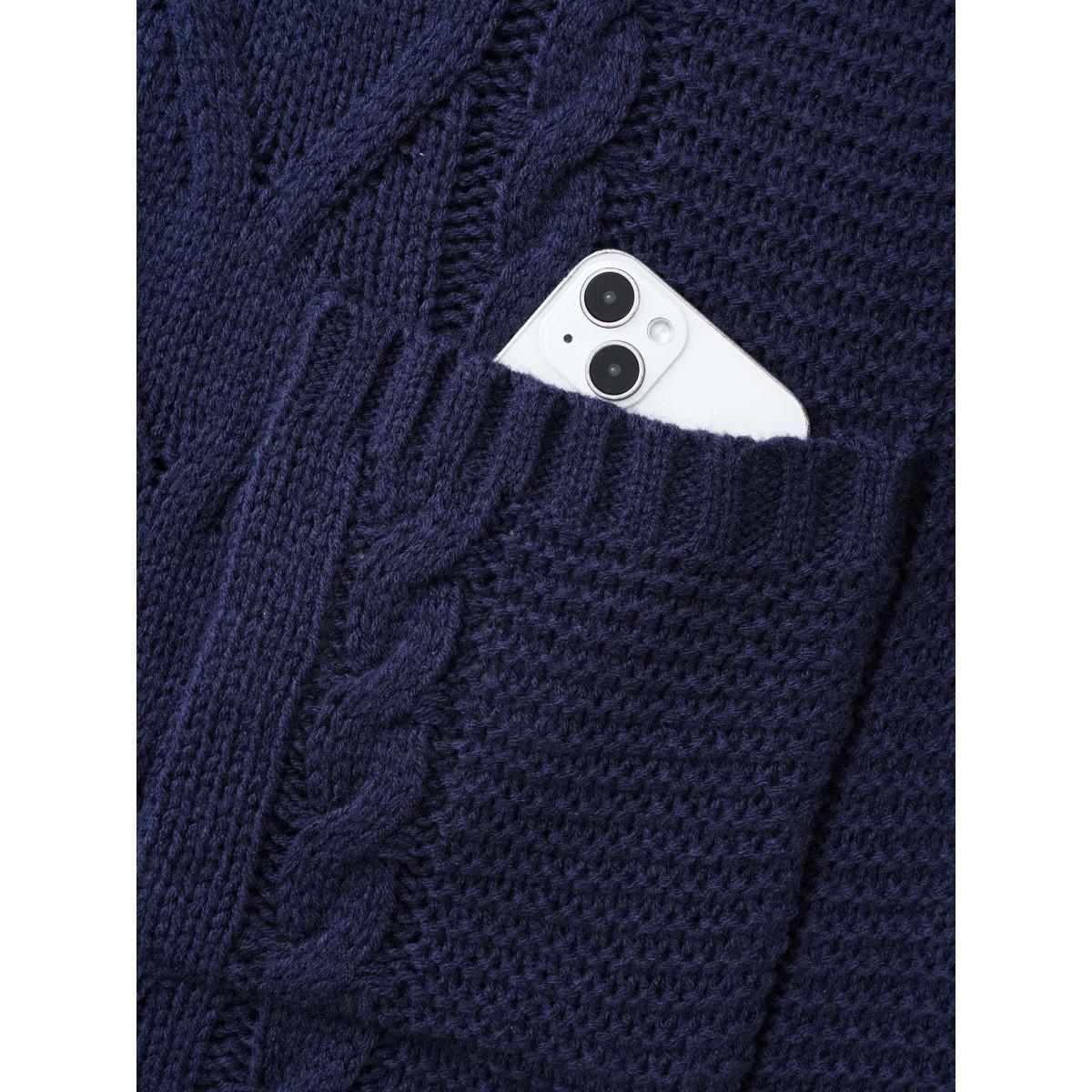 Plus Size Texture Cable Knit Patched Pocket Cardigan Indigo Women Casual Long Sleeve Everyday Cardigans BloomChic 10/M Product Image