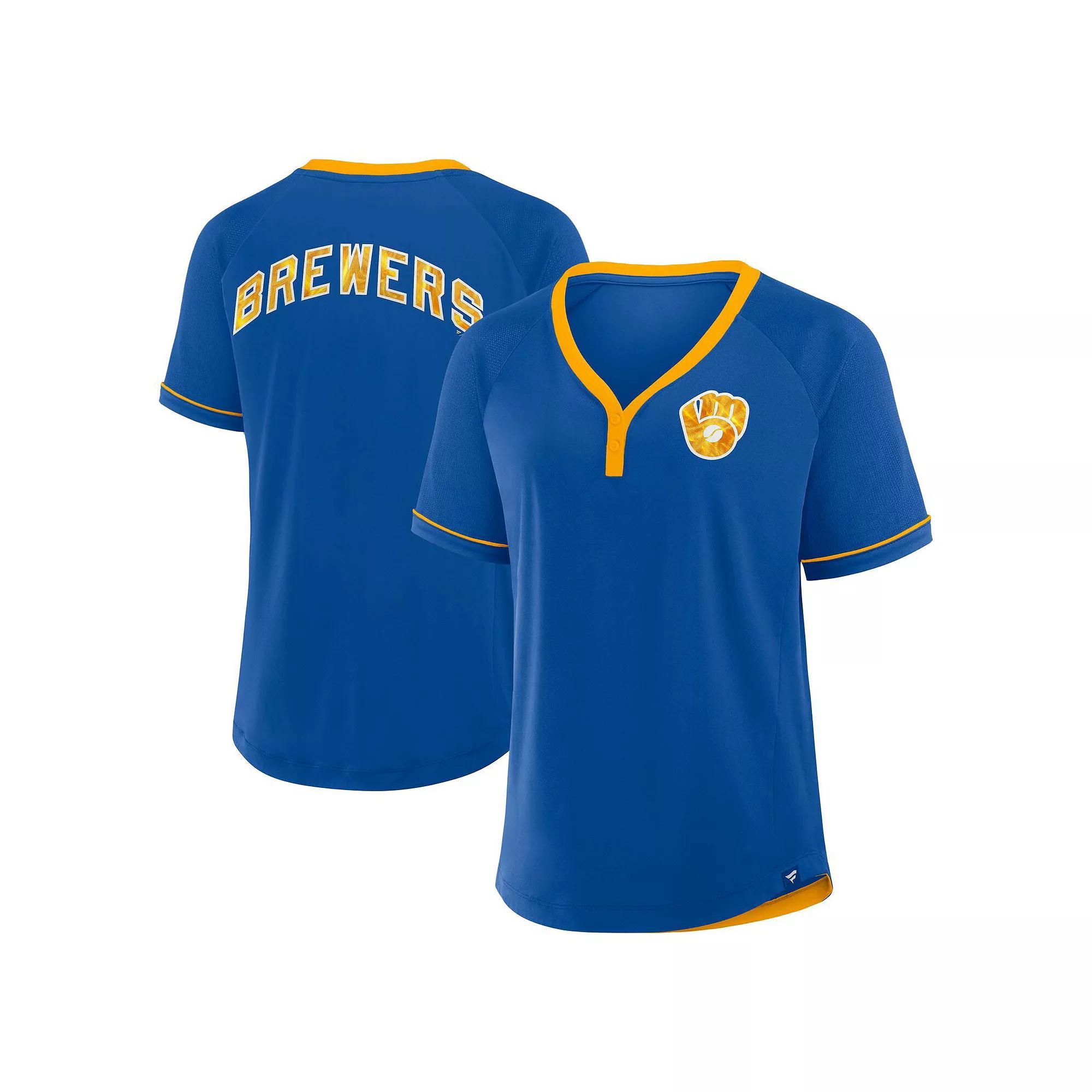 Women's Fanatics Royal Milwaukee Brewers Cooperstown Collection League Diva Raglan V-Neck T-Shirt, Size: Large, Blue Product Image
