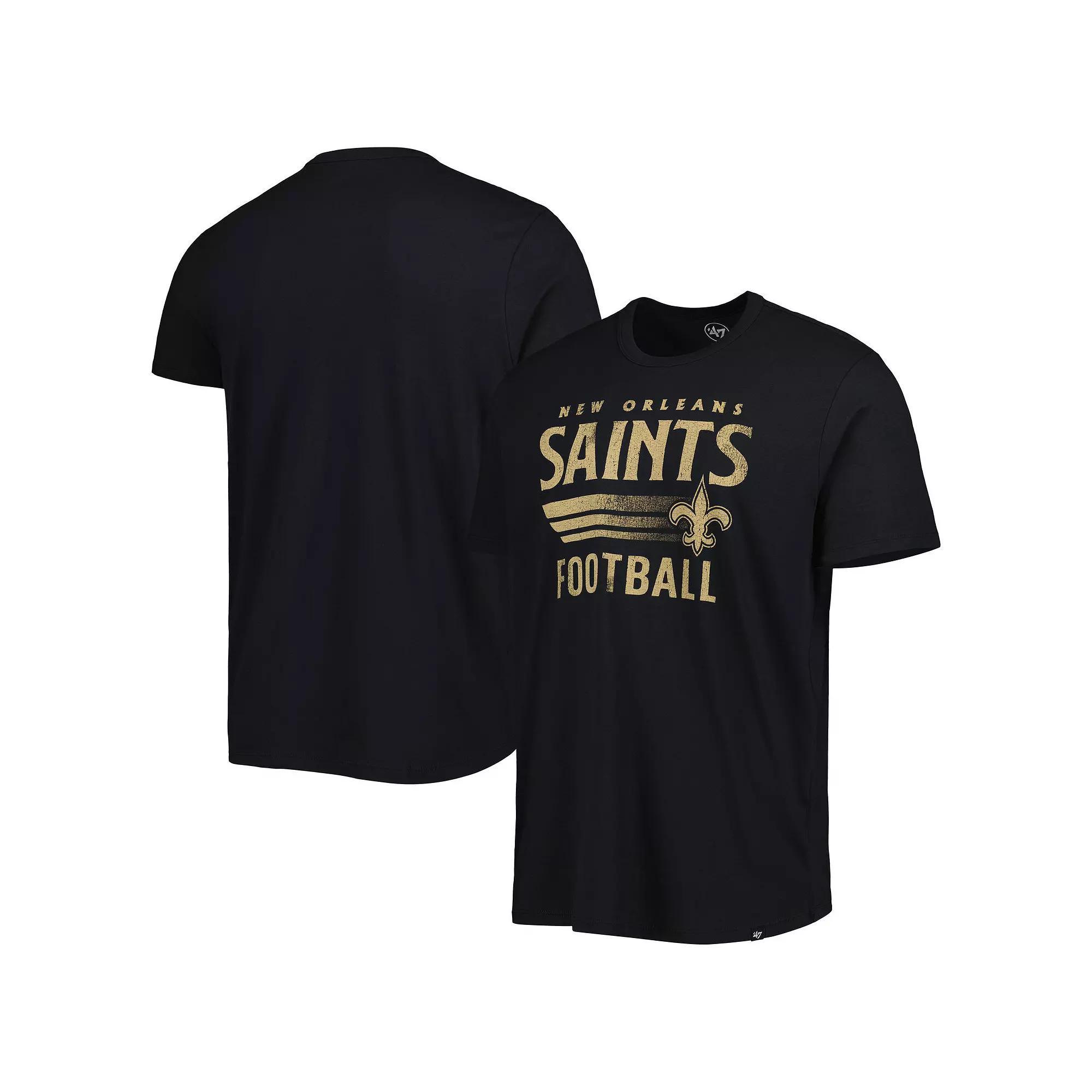 Men's '47 Black New Orleans Saints Wordmark Rider Franklin T-Shirt, Size: Medium Product Image