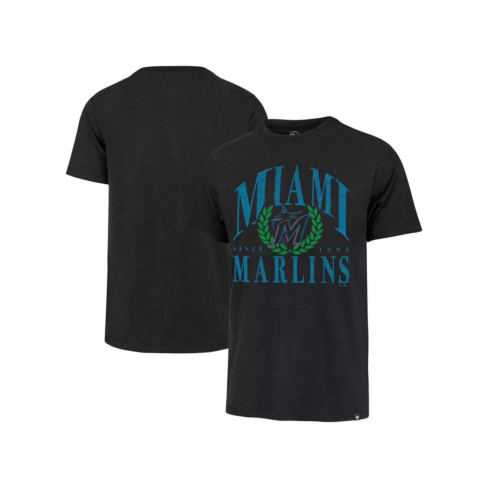 Men's '47 Black Miami Marlins Pitchout Franklin T-Shirt, Size: Small Product Image