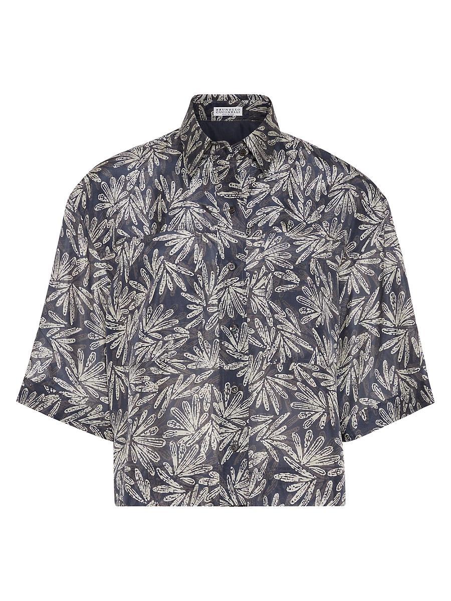 Womens Silk Fern Print Pongee Shirt with Monili Product Image
