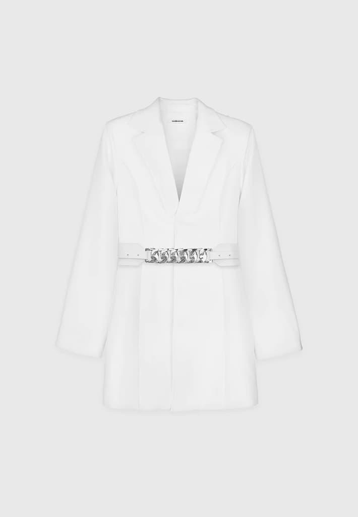 Chain Belted Blazer Dress - White Female Product Image