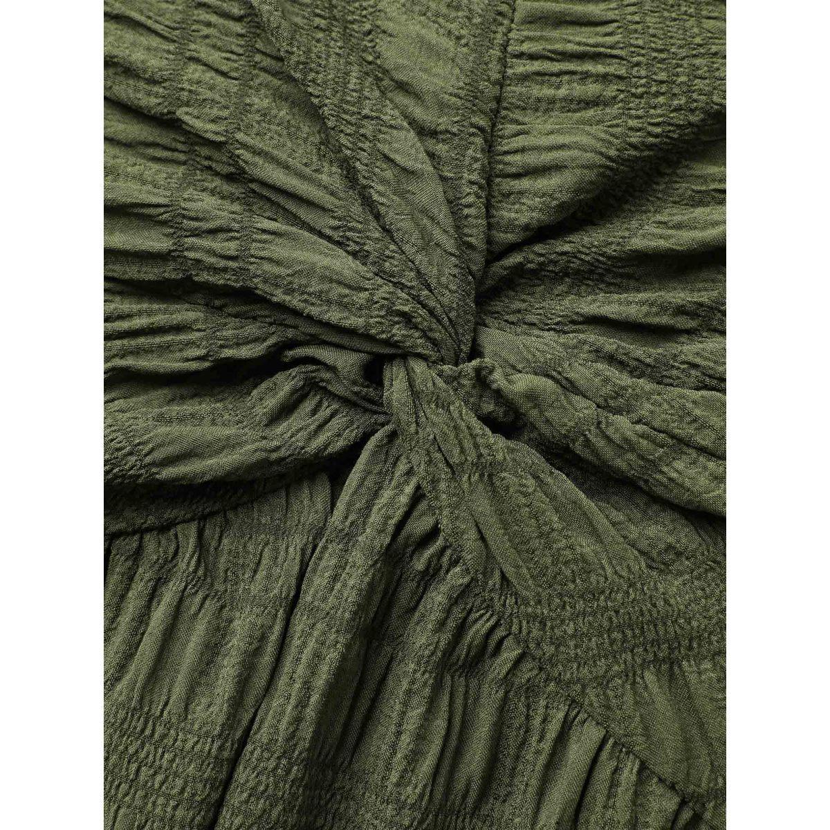 Plus Size Textured Front-Twist Square Neck Midi Dress ArmyGreen Women Elegant Twist V-neck Short sleeve Curvy BloomChic 12/L Product Image