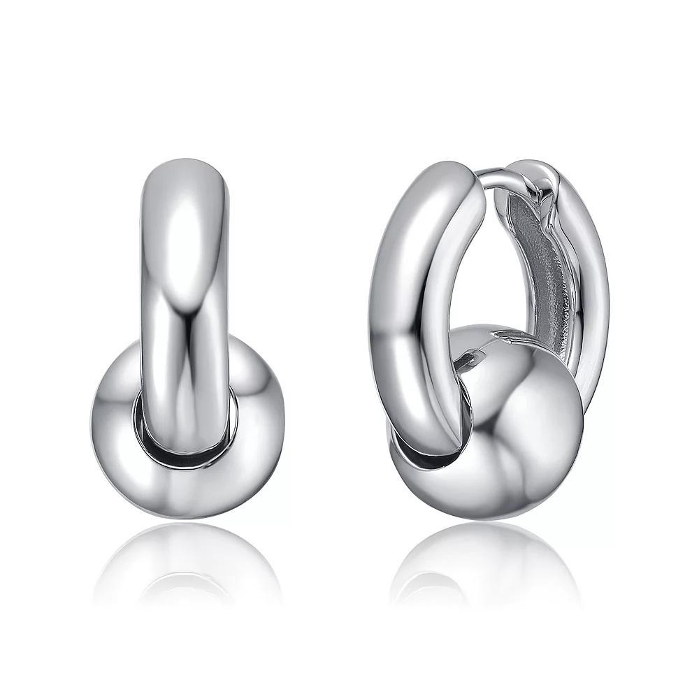 Simulated Pearl & Clasp Huggie Hoop Earrings, Womens, Silver Tone Product Image