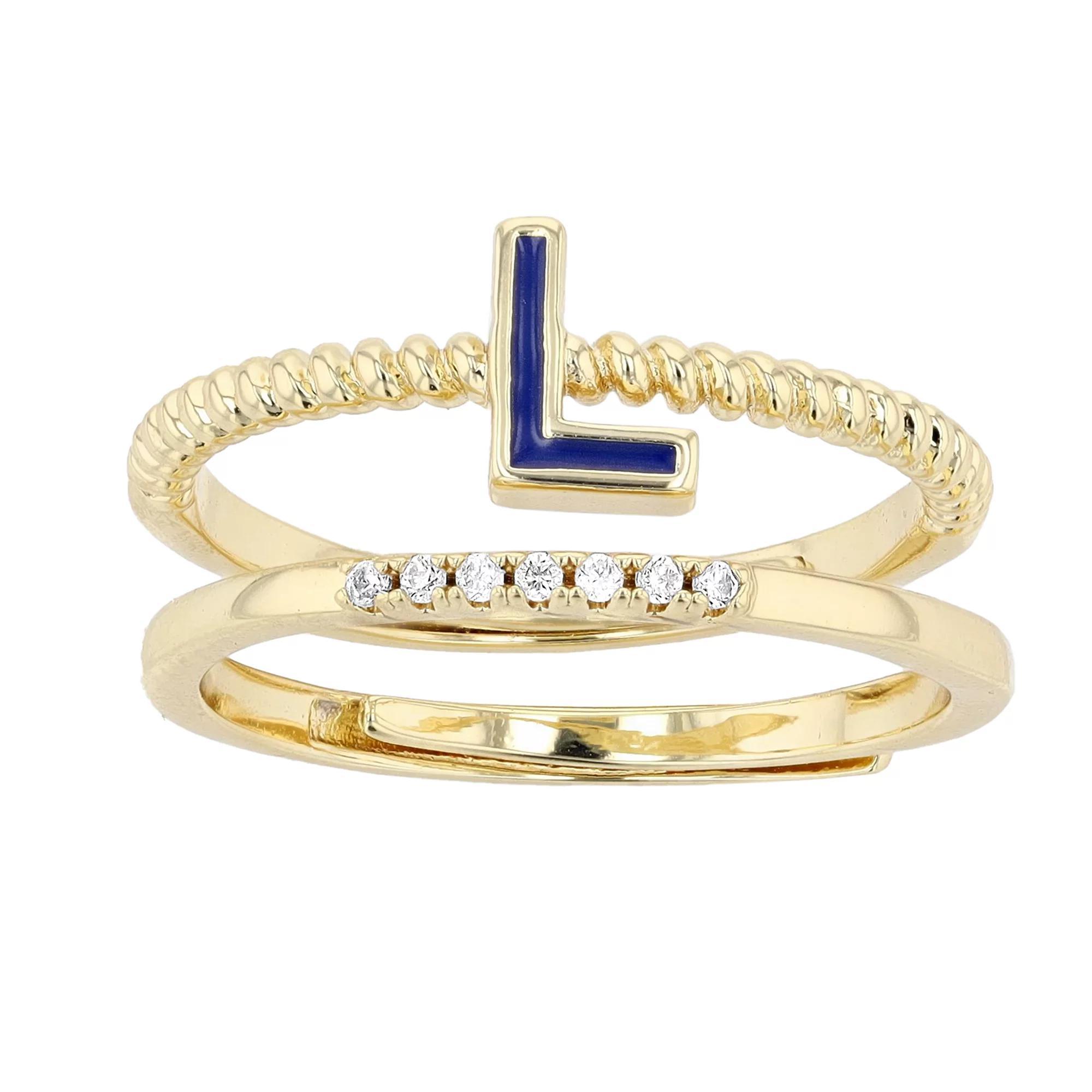 City Luxe Enamel Initial Ring & Cubic Zirconia Pave Ring Duo Set, Women's, Gold Tone L Product Image
