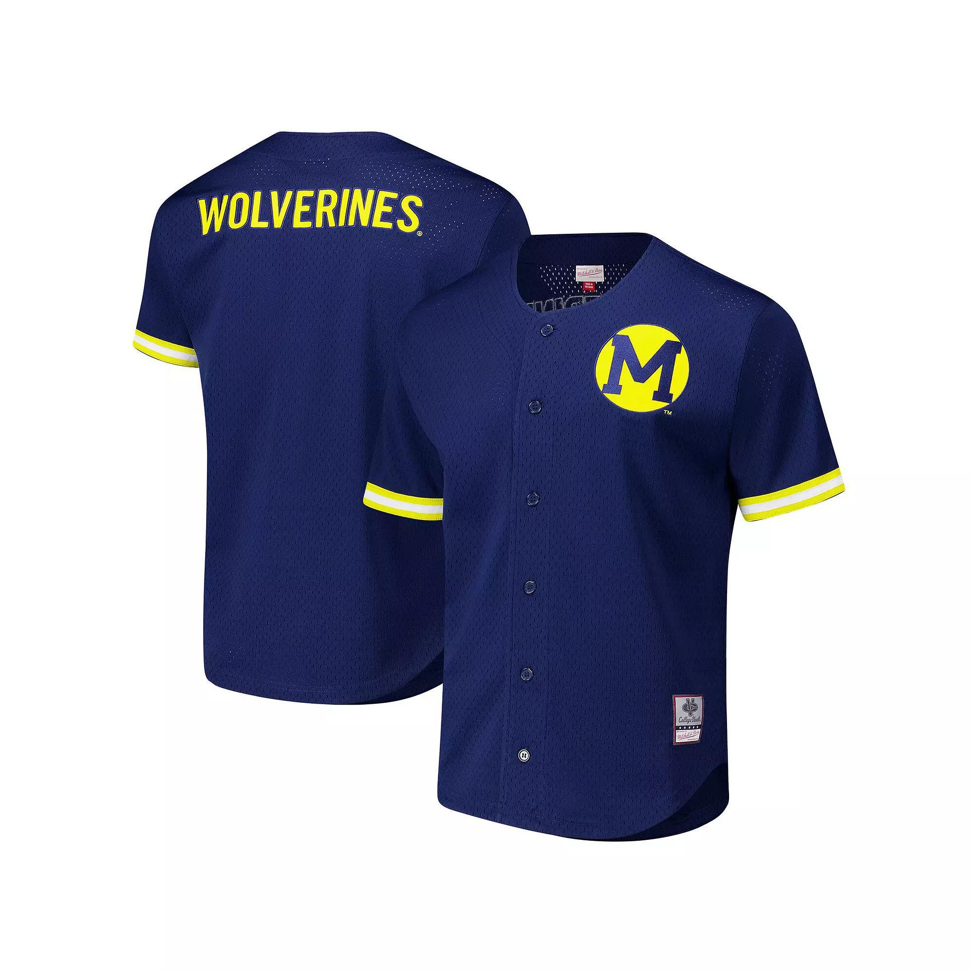 Men's Mitchell & Ness Navy Michigan Wolverines Game Time Vintage Mesh Button Front Top, Size: Large, Blue Product Image