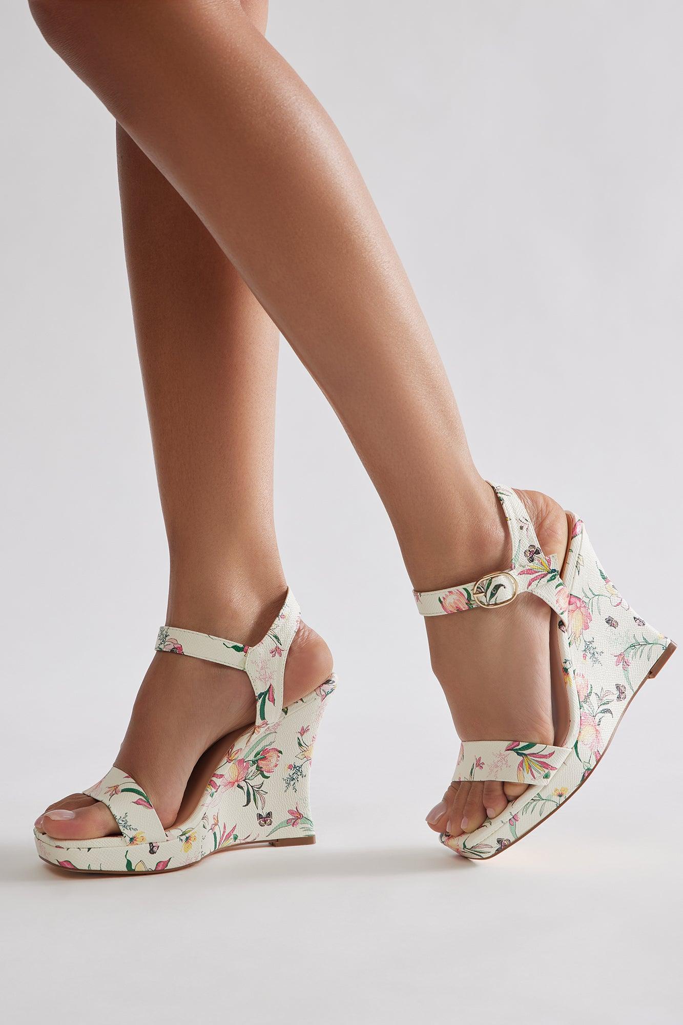 Daily Faux Leather Ankle Strap Wedges - White/combo Product Image
