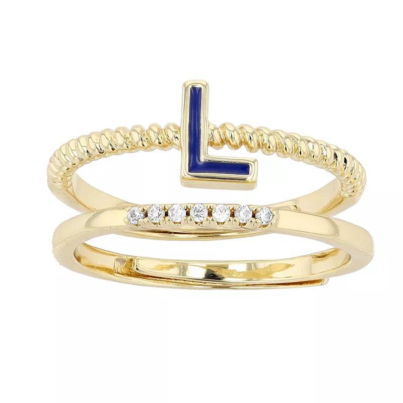 City Luxe Enamel Initial Ring & Cubic Zirconia Pave Ring Duo Set, Women's, Gold Tone L Product Image