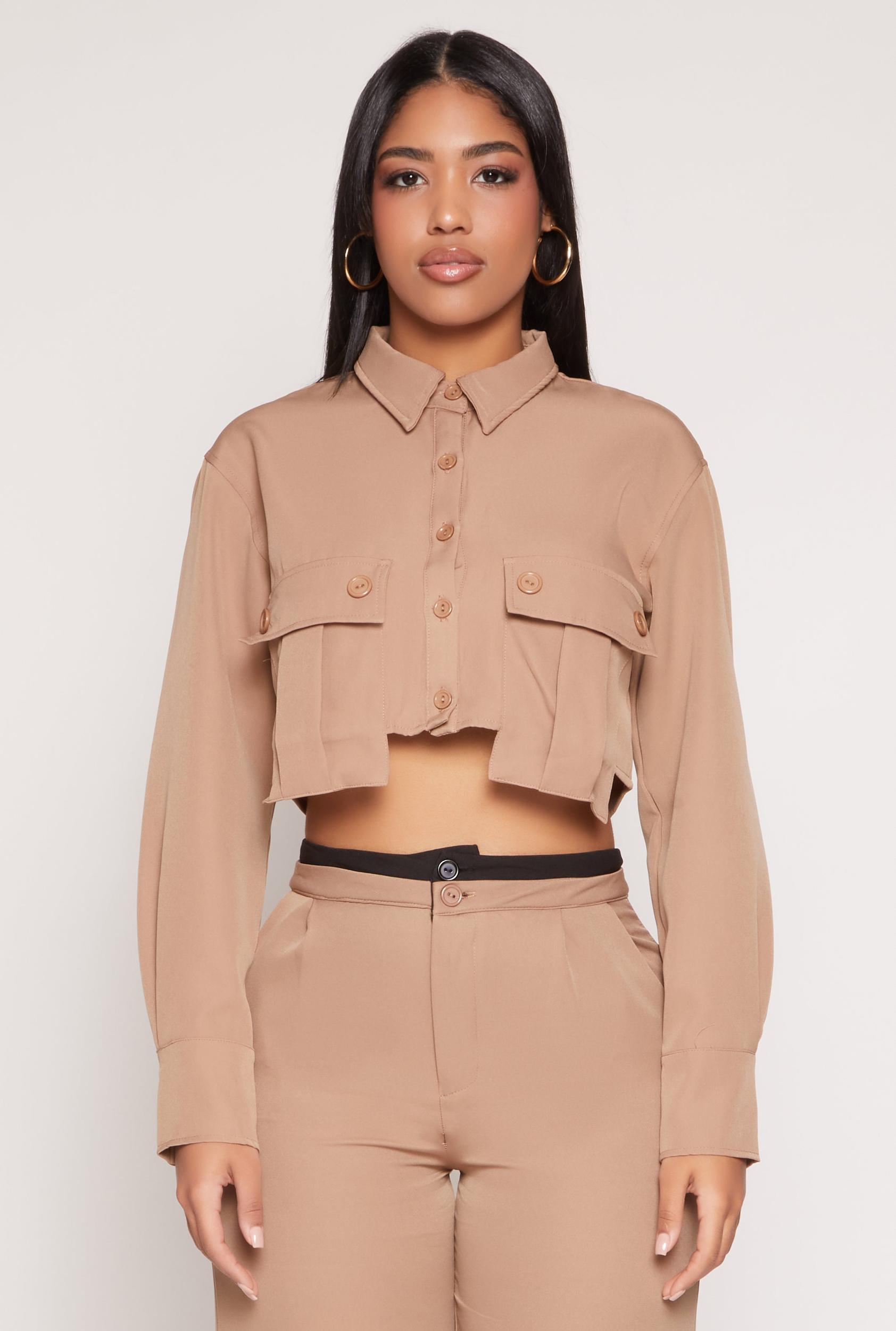 Womens Cargo Pocket Cropped Shirt Product Image