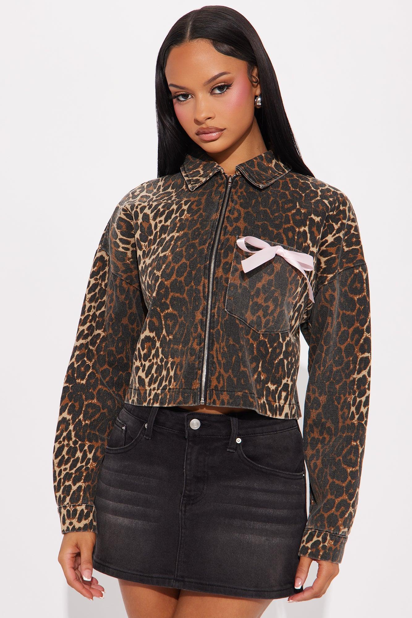 Alana Cheetah Denim Jacket - Brown/combo Product Image