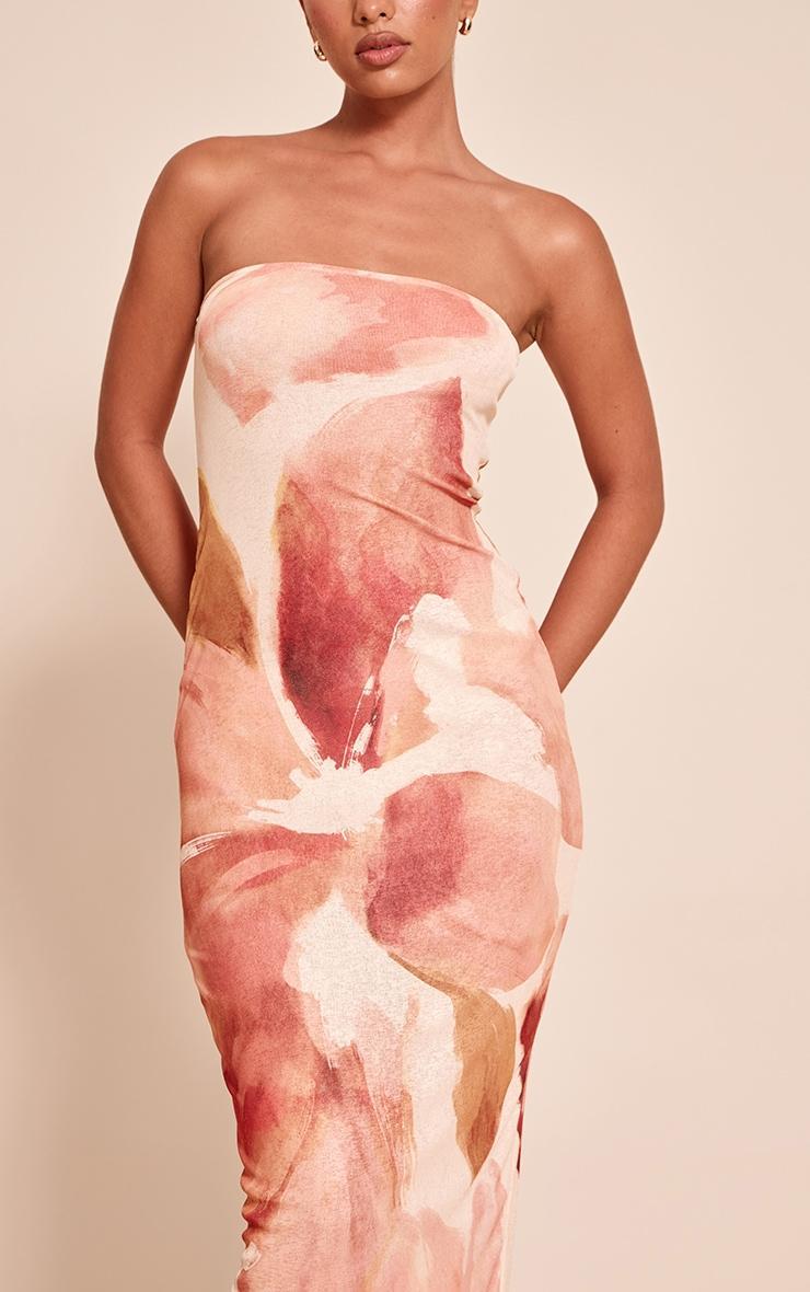 Pink Floral Abstract Printed Onion Skin Bandeau Maxi Dress Product Image