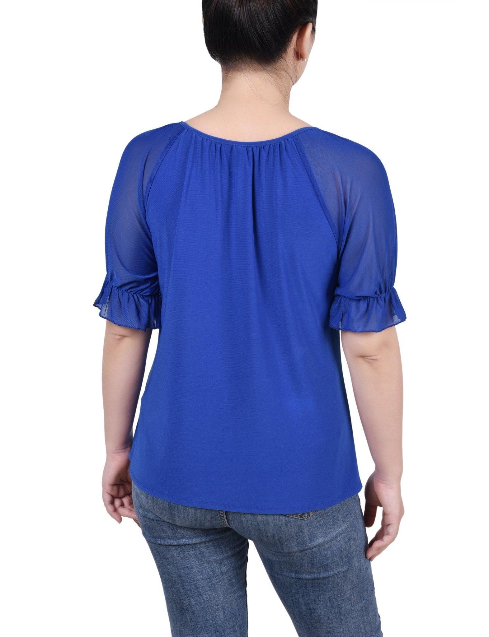 Short Ruffle Sleeve Top With Rhinestones - Petite Product Image