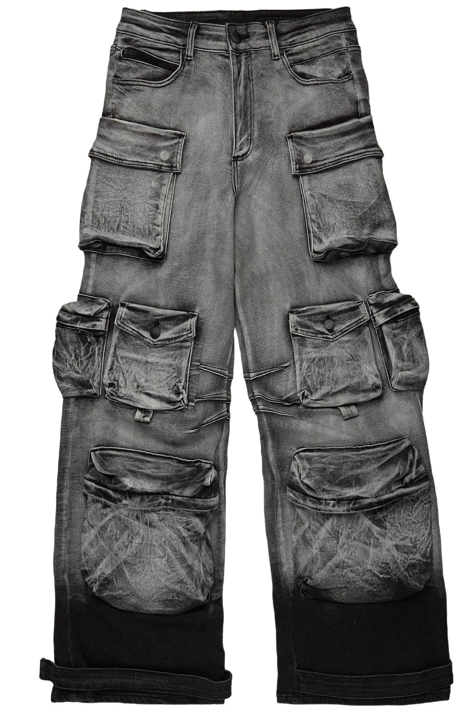 Mahesh Dark Grey Wash Baggy Cargo Jean Male Product Image