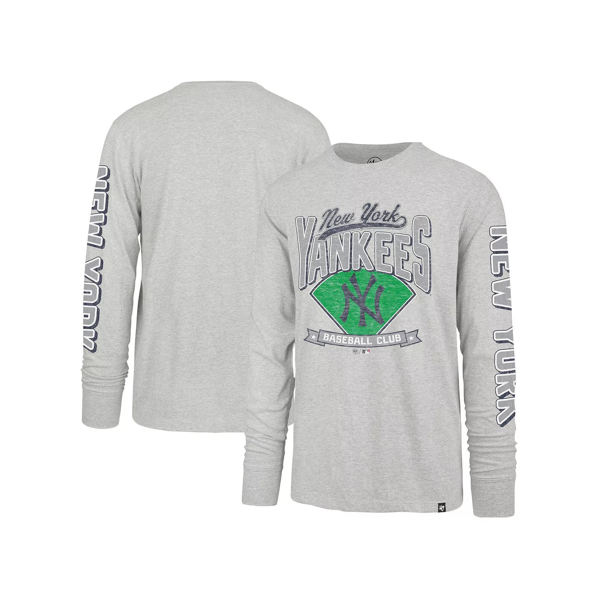 Men's '47 Gray New York Yankees Fair Ball Franklin Long Sleeve T-Shirt, Size: 2XL, Grey Product Image