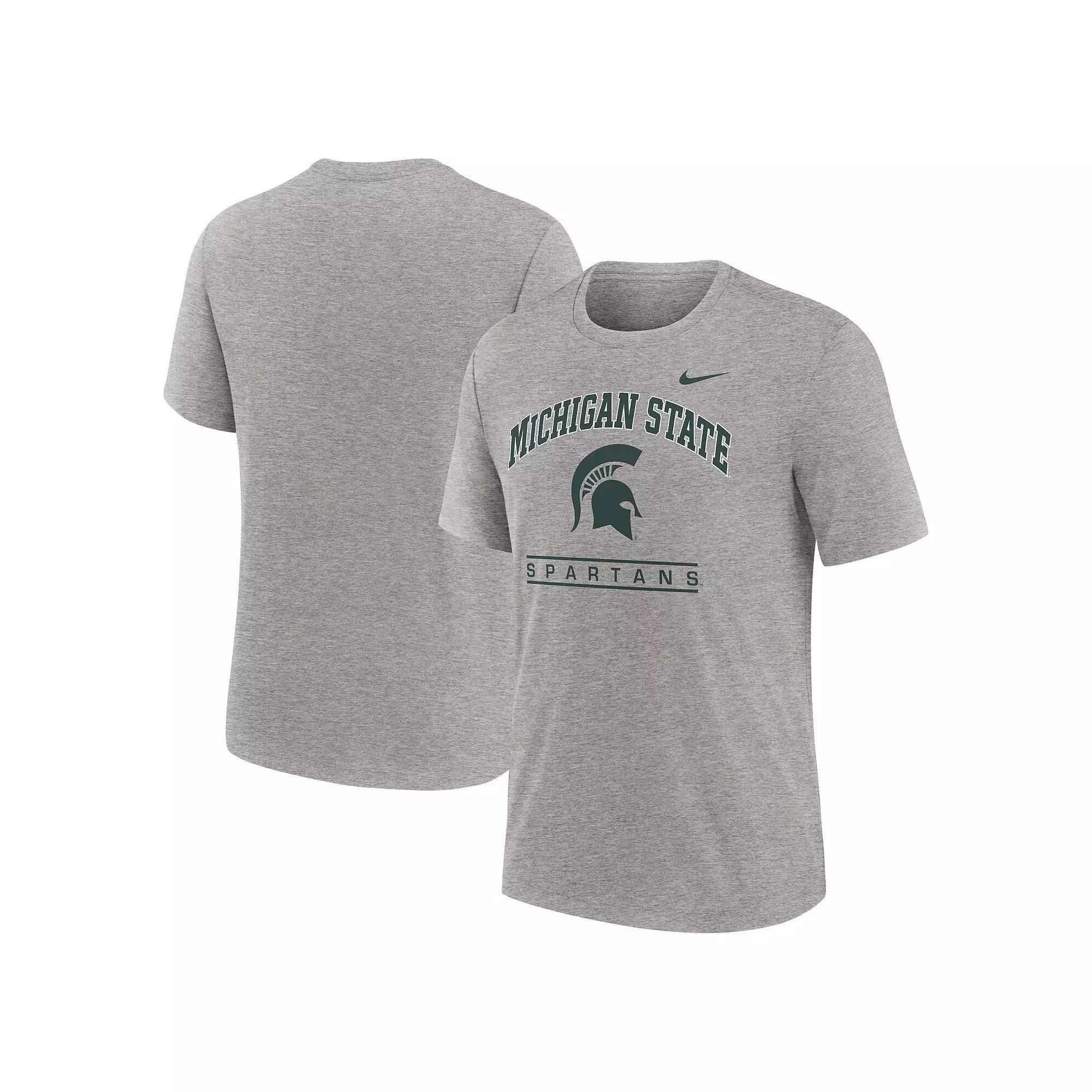 Men's Nike Heather Gray Michigan State Spartans Arch Over Logo Tri-Blend T-Shirt, Size: Small, Grey Product Image