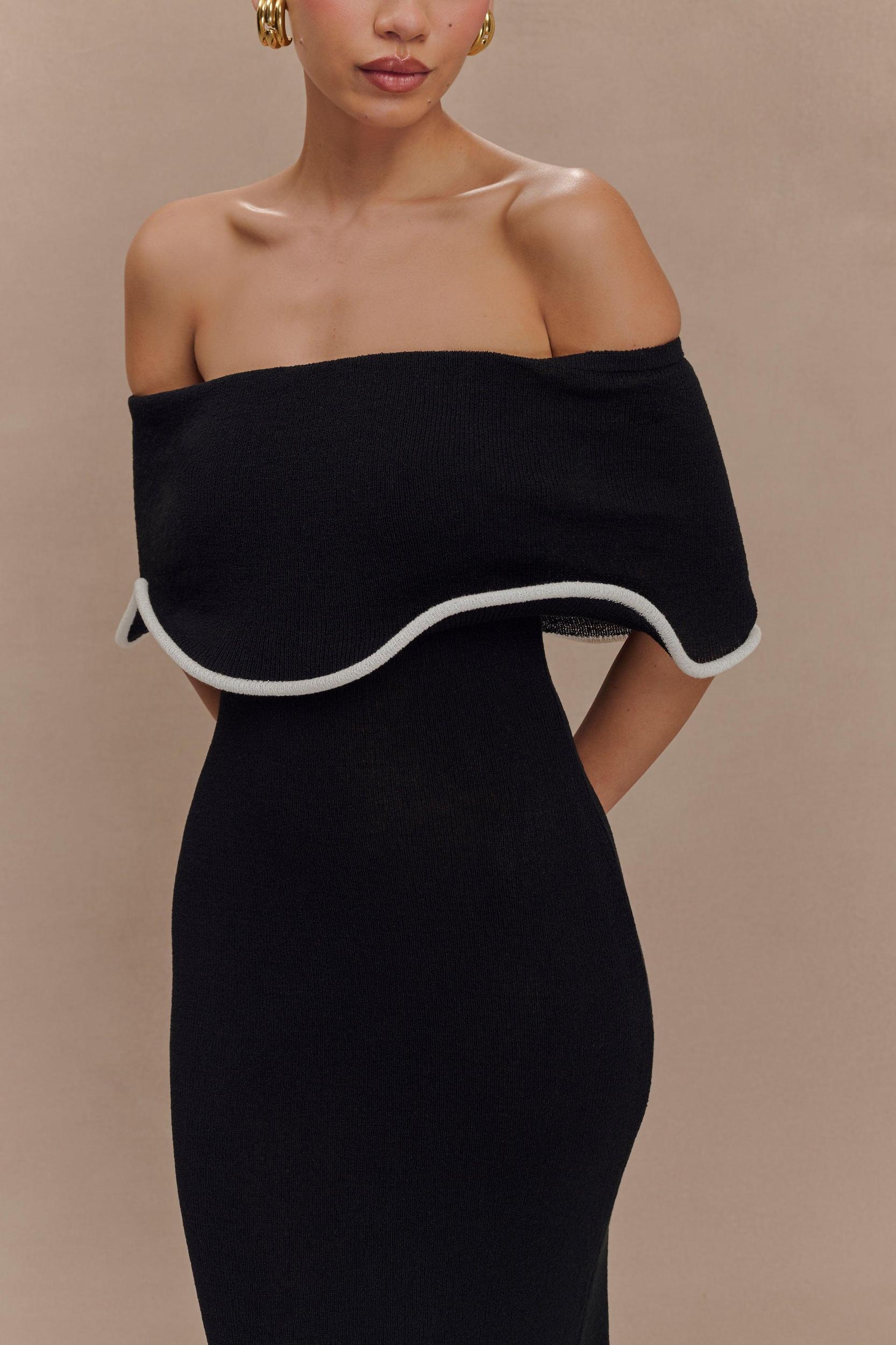 Molly Off Shoulder Knit Midi Dress - Black/White Product Image