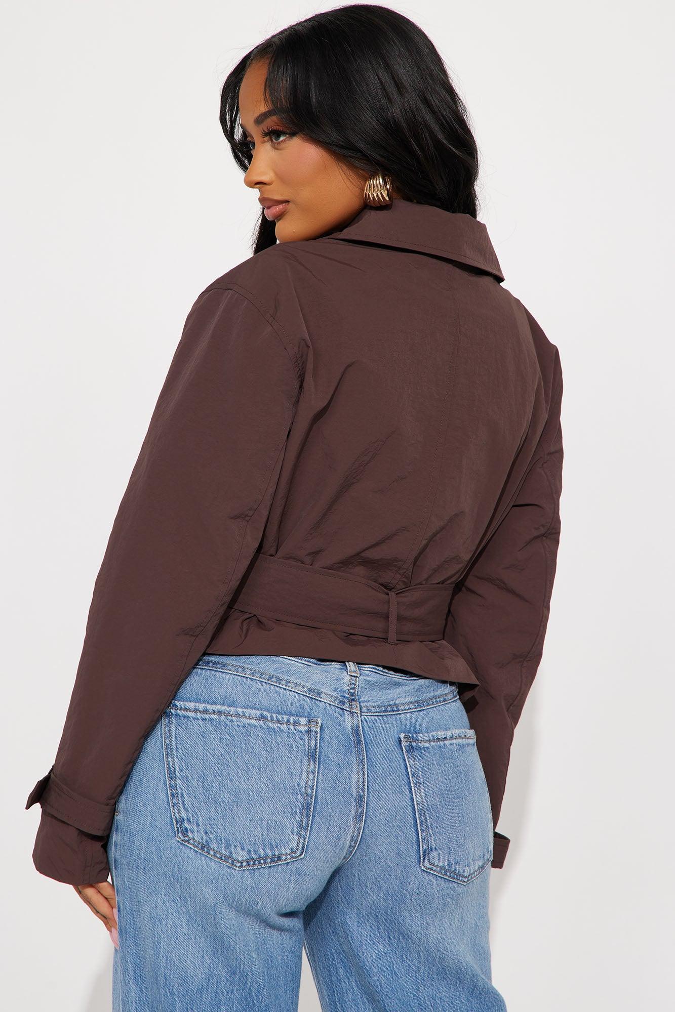 Nicole Belted Nylon Cropped Trench - Chocolate Product Image