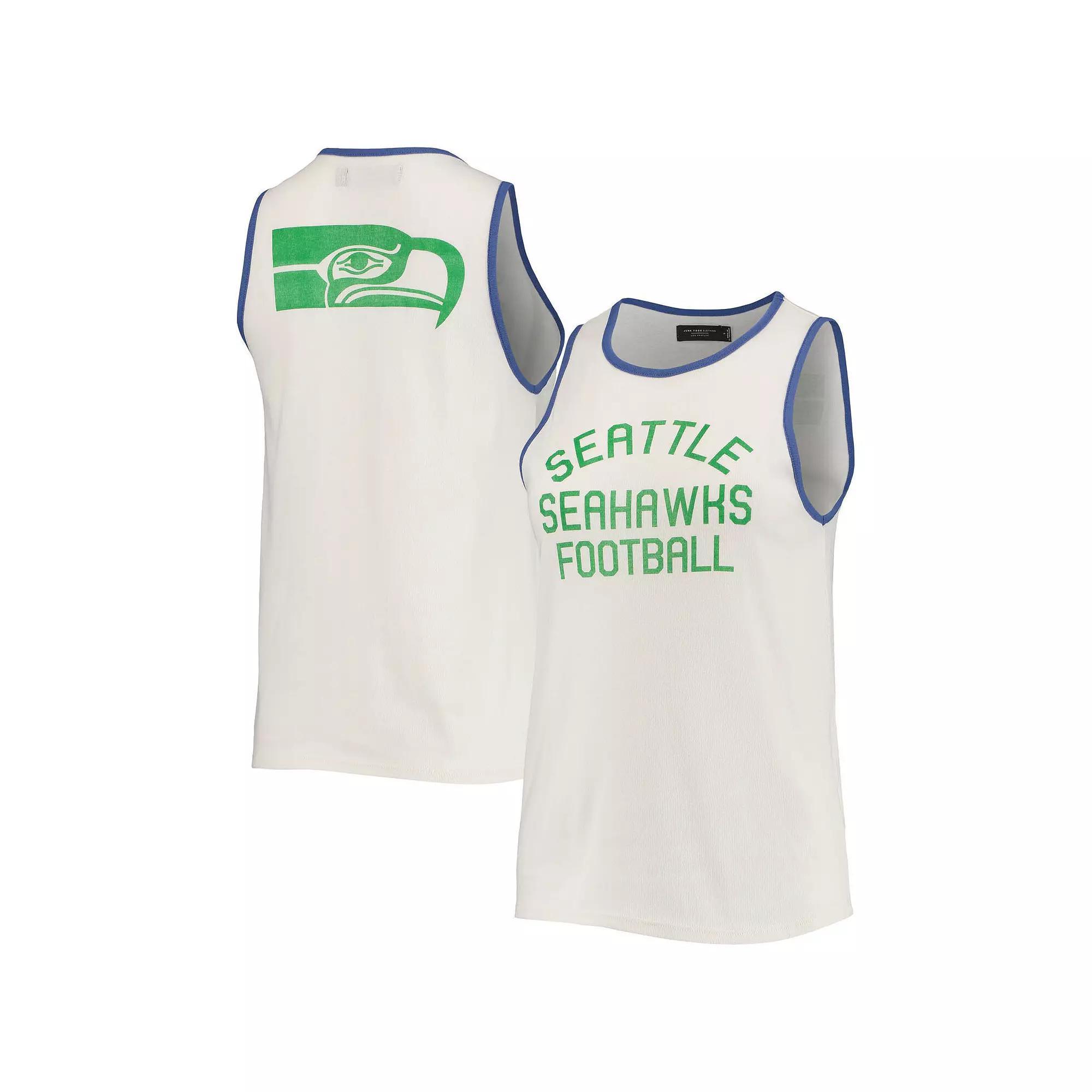 Women's Junk Food White/Royal Seattle Seahawks Throwback Pop Binding Scoop Neck Tank Top, Size: Small Product Image
