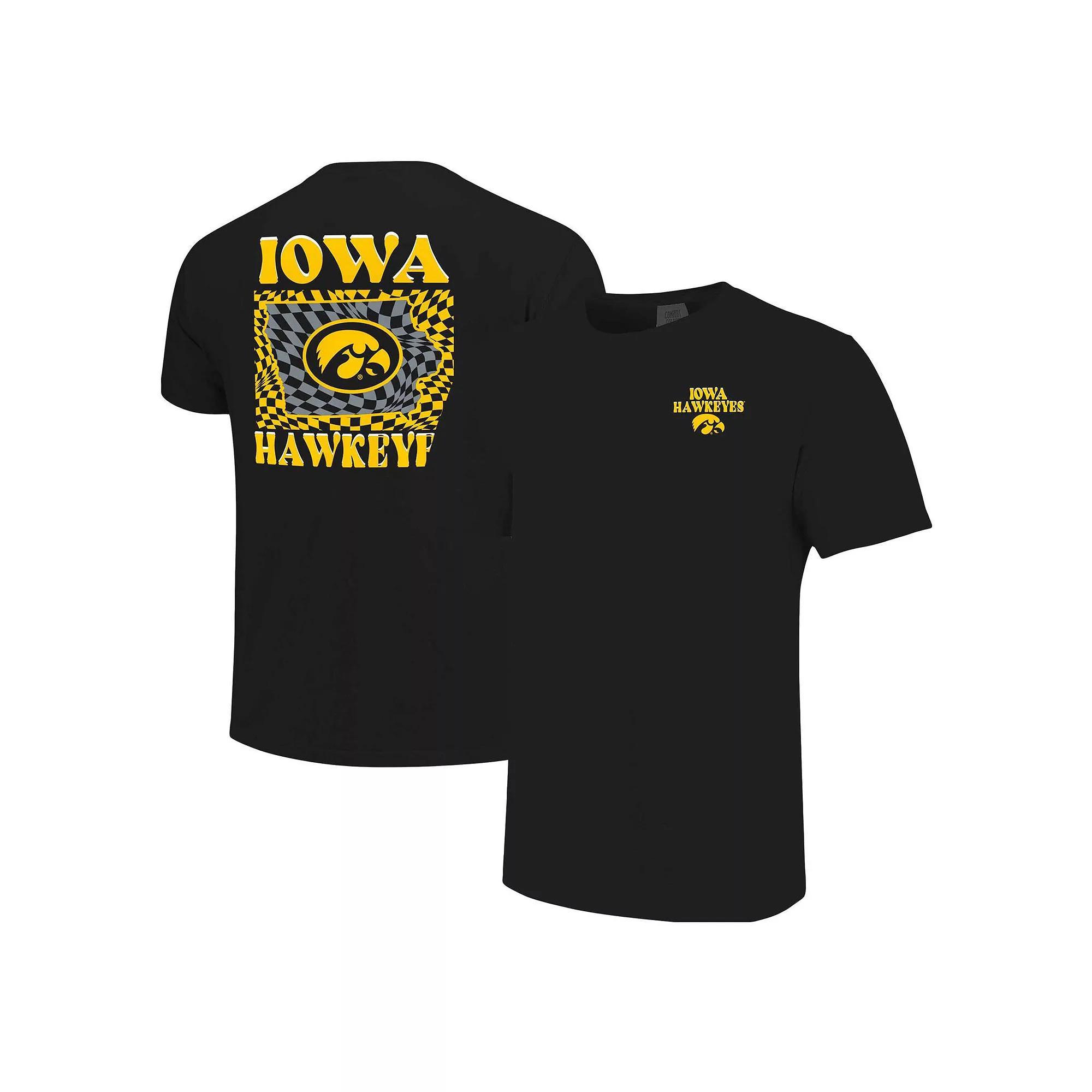 Women's Black Iowa Hawkeyes Comfort Colors Checkered Mascot T-Shirt, Size: XL Product Image