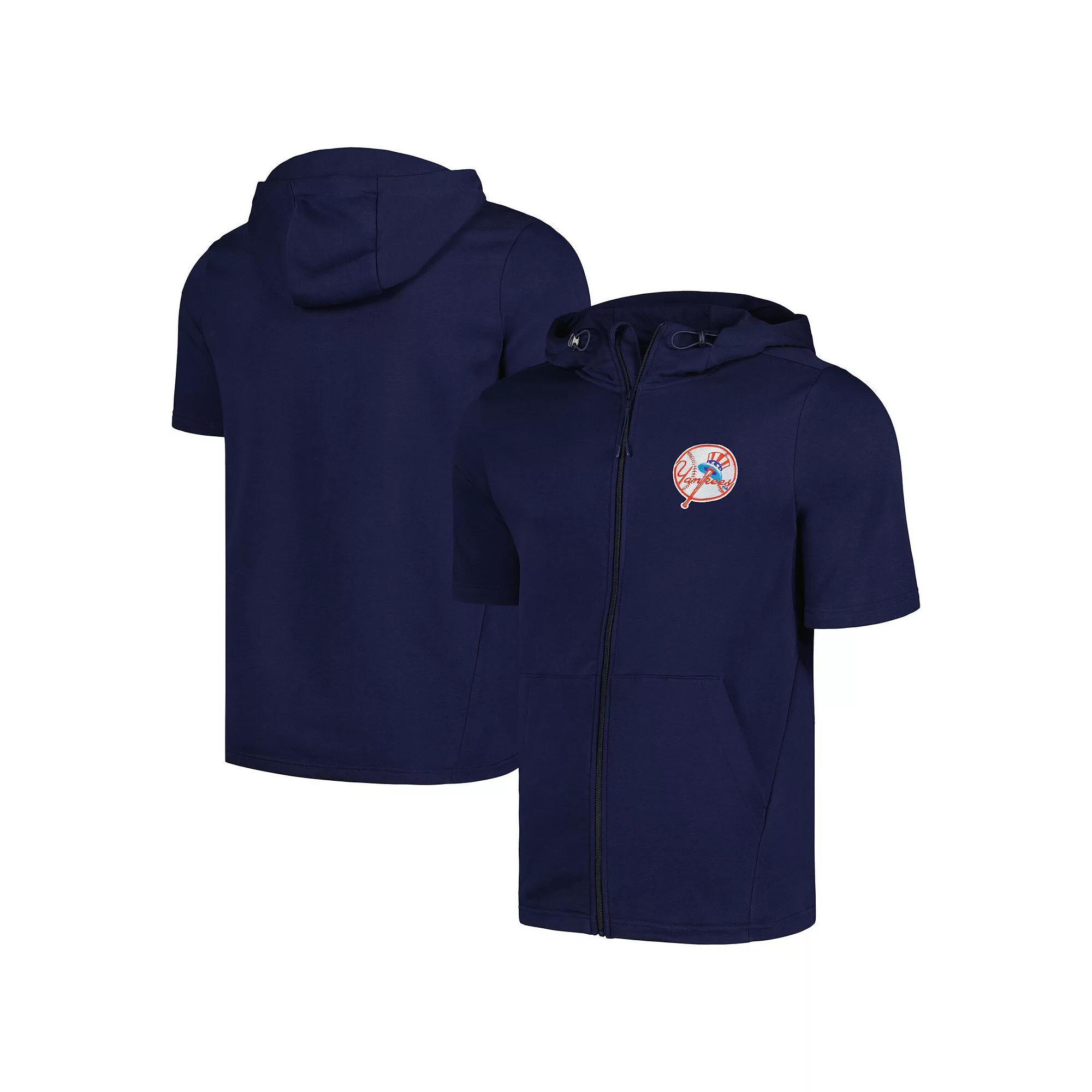 Men's Levelwear Navy New York Yankees Recruit Short Sleeve Full-Zip Hoodie, Size: Small, Blue Product Image