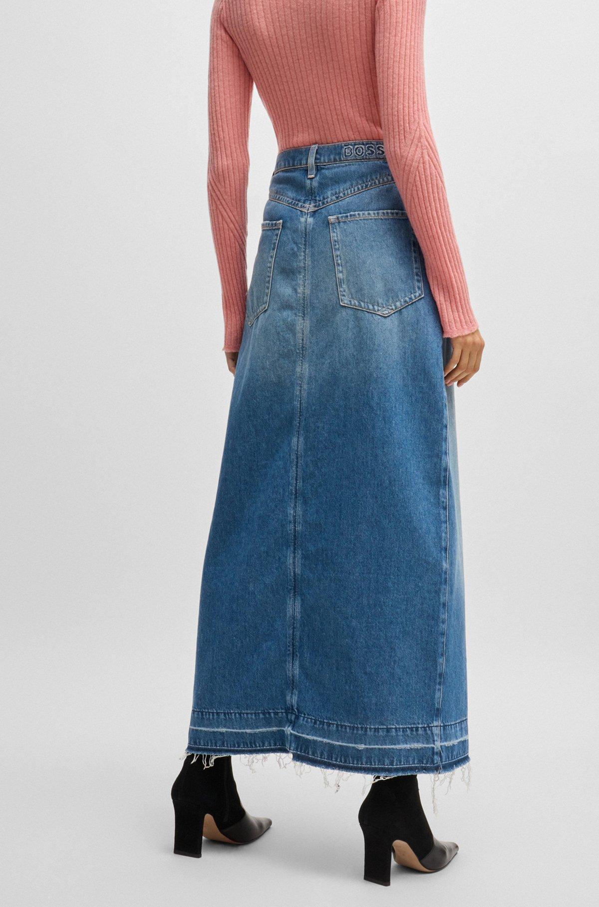 Maxi-length denim skirt with front slit Product Image