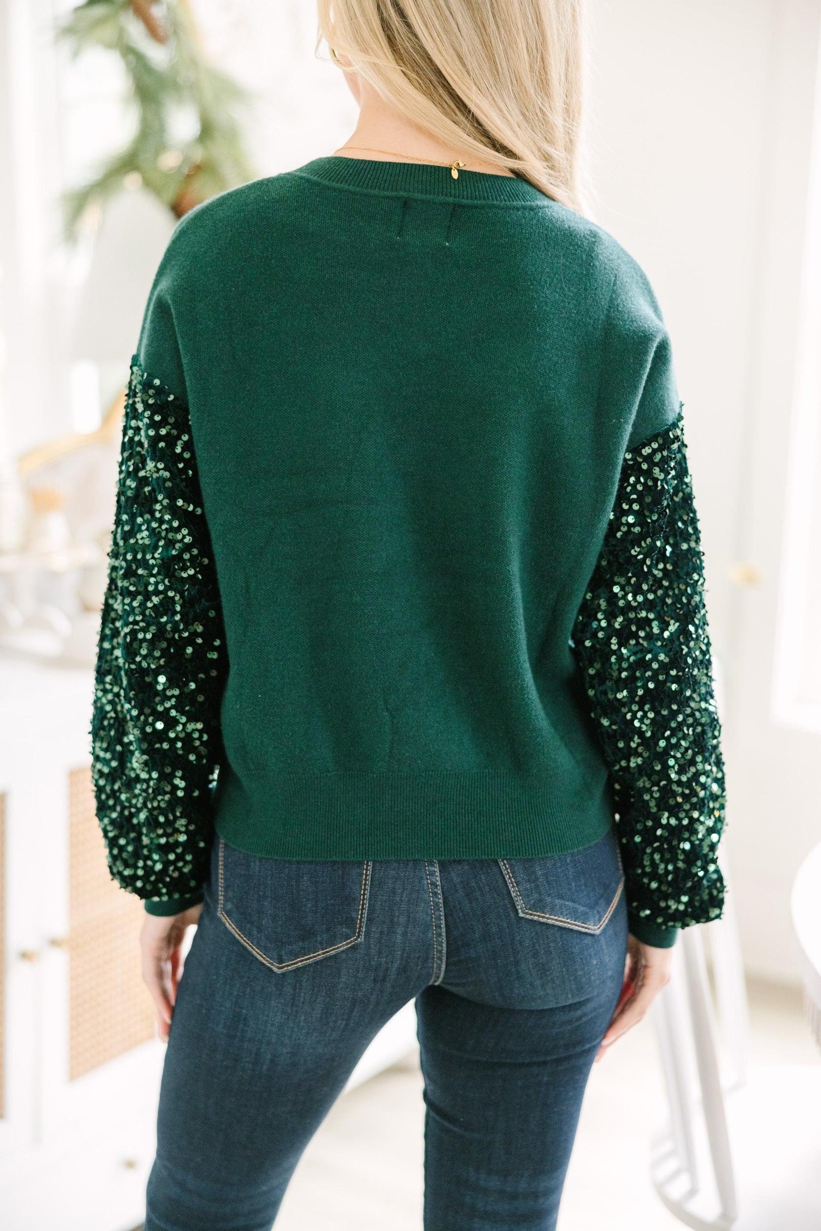Don't Think Twice Emerald Green Sequin Sweater Female Product Image