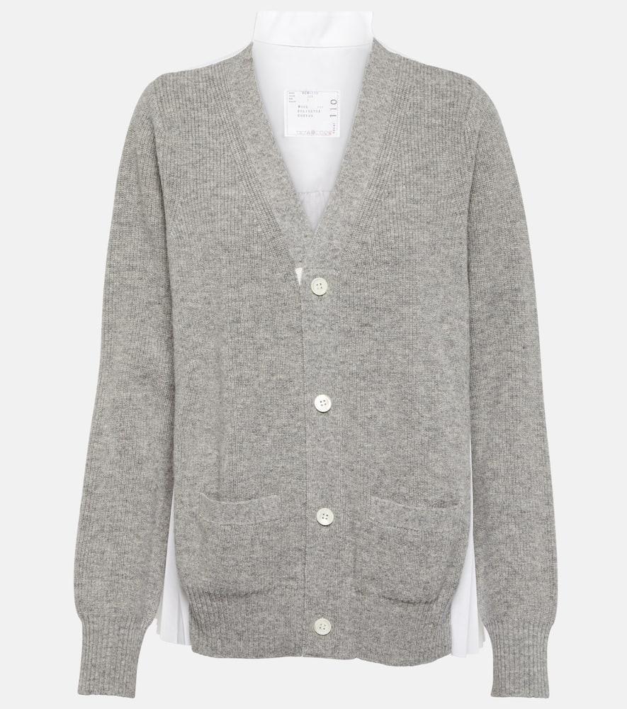 SACAI Grey & White Pleated Back Cardigan In Light Grey Product Image